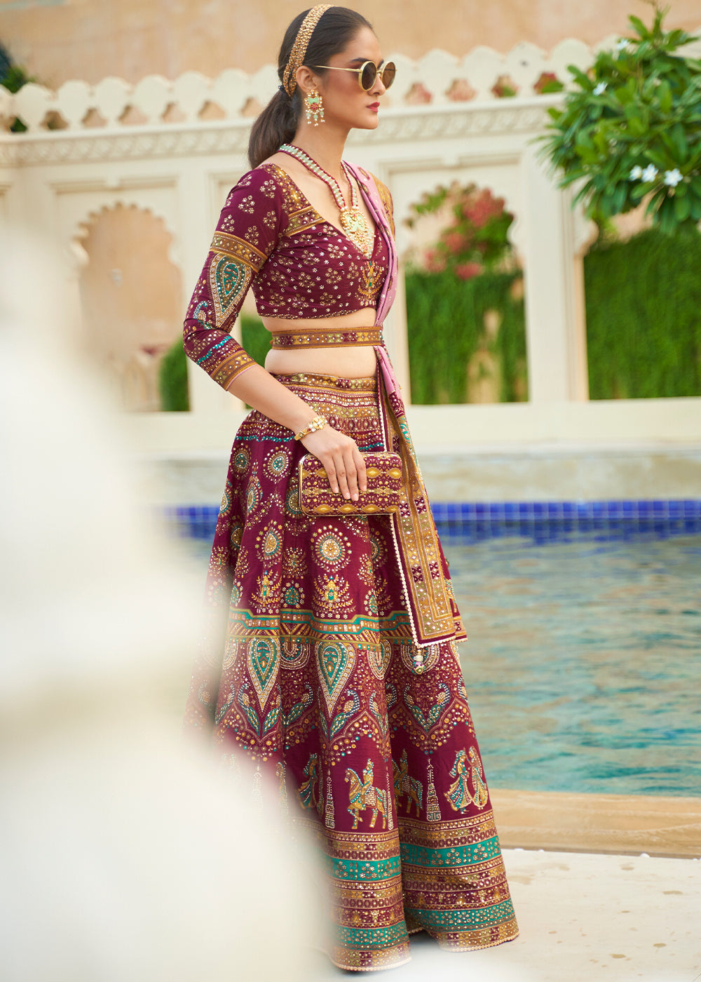 Ruby Pink Ready to Wear Designer Silk Lehenga Choli with Sparkle & Mirror work | Ready To Wear - qivii