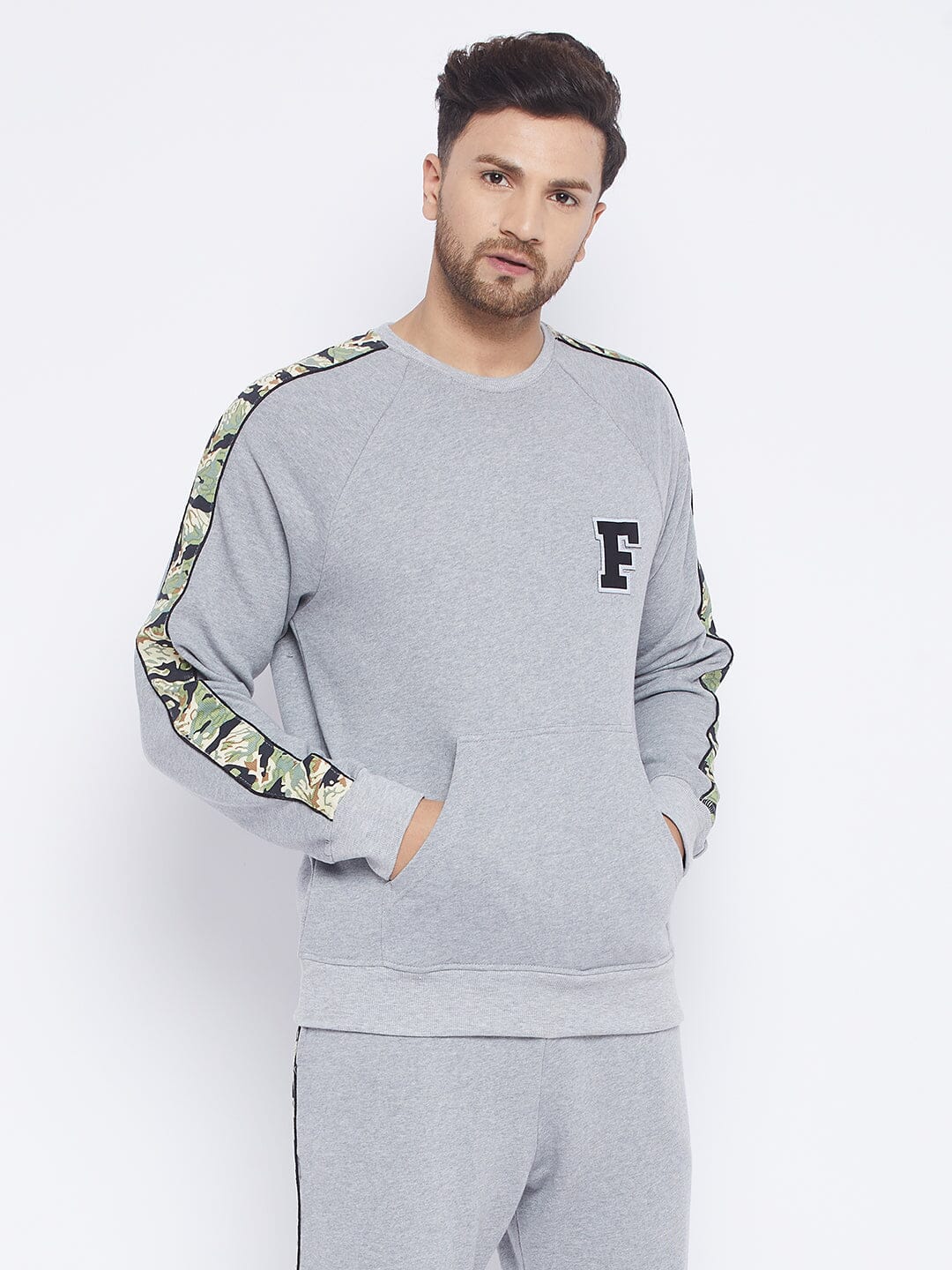 Grey Oversized Camo Taped Sweatshirt