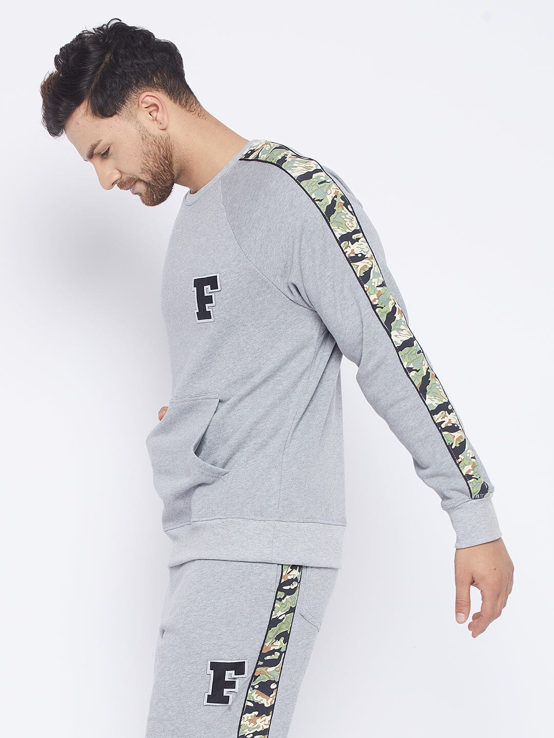 Grey Oversized Camo Taped Sweatshirt