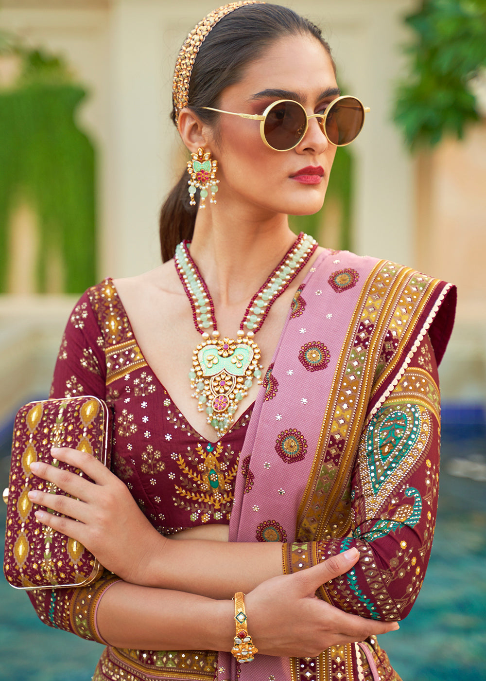 Ruby Pink Ready to Wear Designer Silk Lehenga Choli with Sparkle & Mirror work | Ready To Wear - qivii