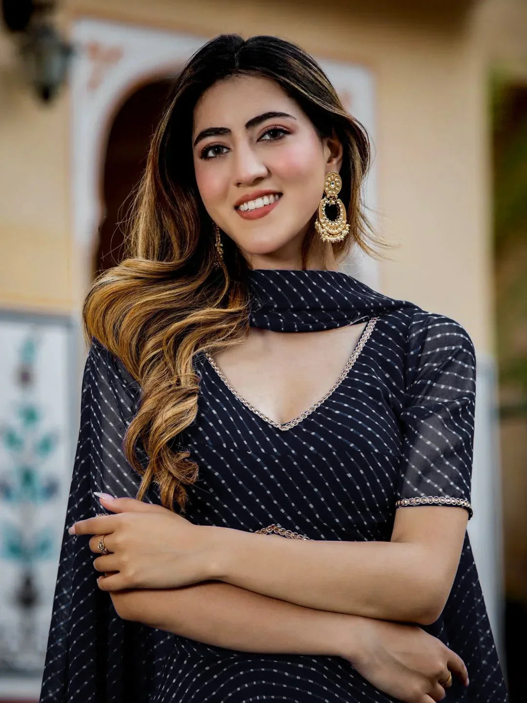 Black Georgette Leheriya Print Lehenga With Zari And Cording Lace Work | Ready To Wear - qivii