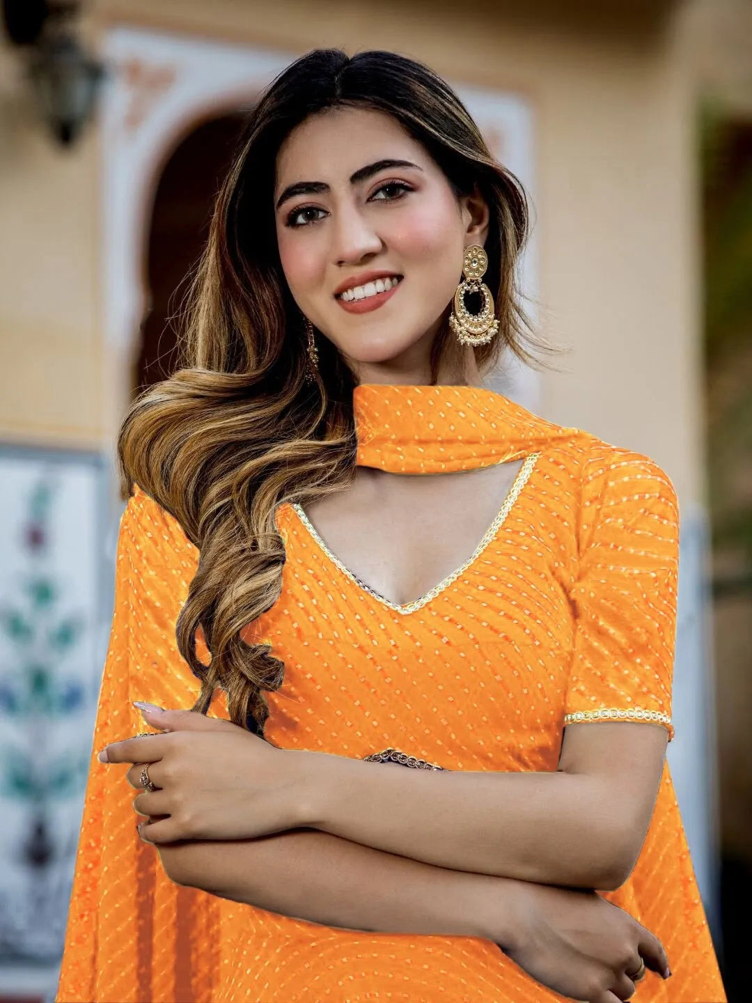 Stunning Yellow Georgette Leheriya Print Lehenga With Zari And Cording Lace Work | Ready To Wear - qivii