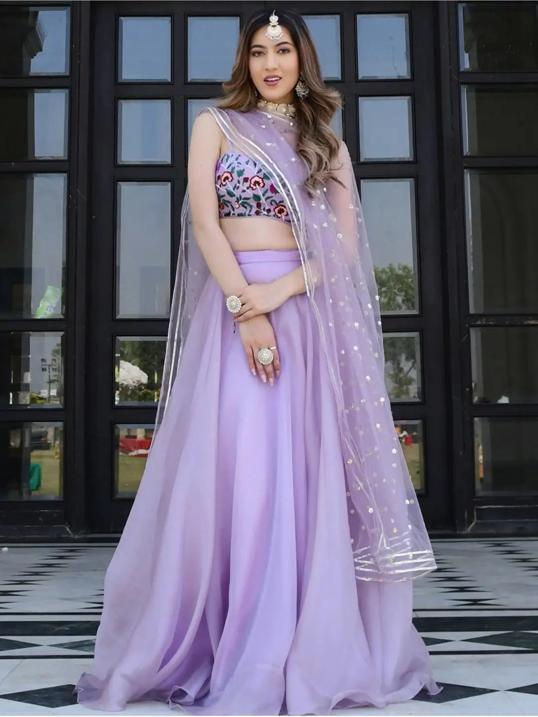 Lavender Organza Net Lehenga With Gota Patti Work With Resham Sequins Embroidery Work | Ready To Wear - qivii