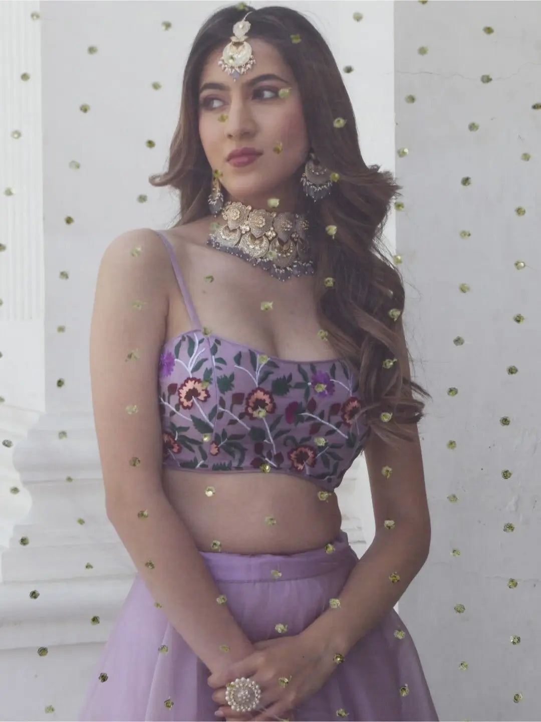 Lavender Organza Net Lehenga With Gota Patti Work With Resham Sequins Embroidery Work | Ready To Wear - qivii