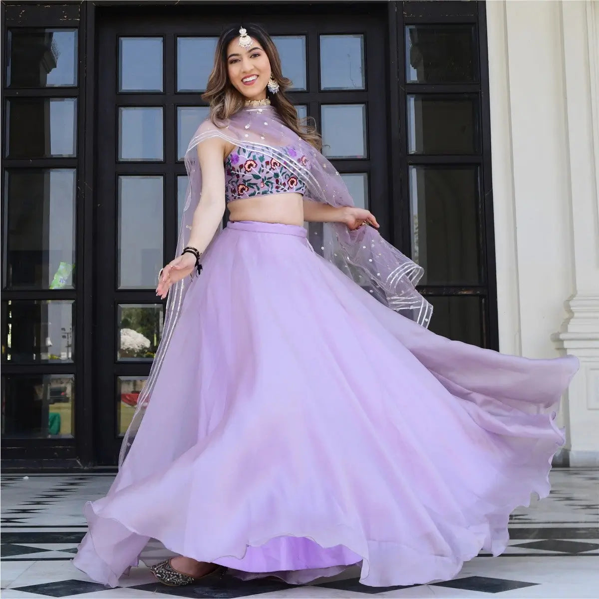 Lavender Organza Net Lehenga With Gota Patti Work With Resham Sequins Embroidery Work | Ready To Wear - qivii
