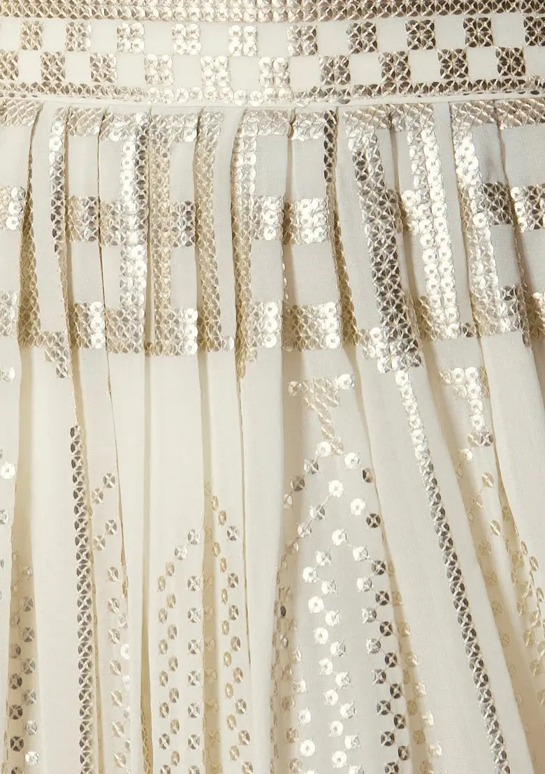 White Georgette Sequins And Thread Embroidery Work Lehenga choli | Ready To Wear - qivii