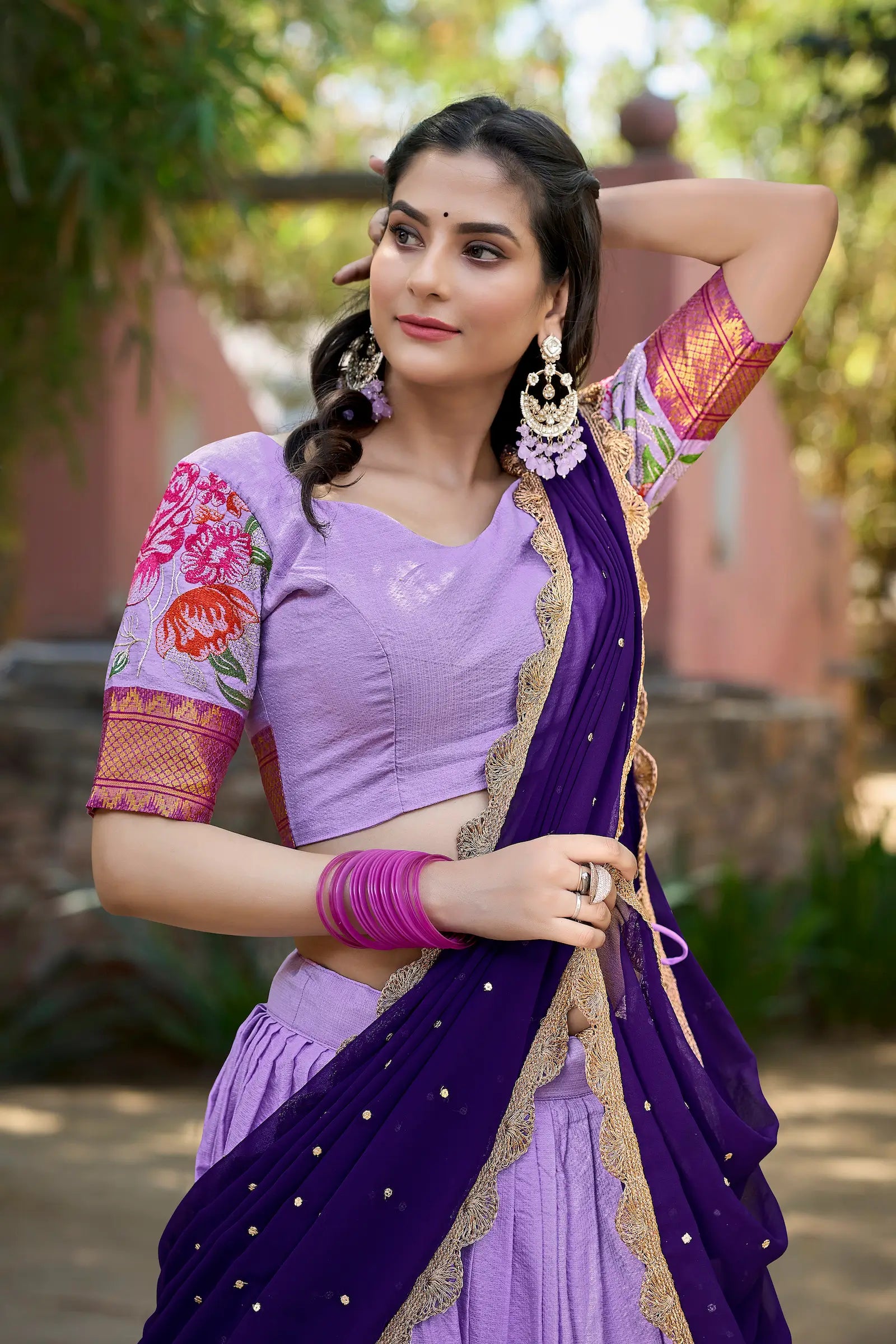 Lavender Cotton Silk Embroidery Lehenga Choli | Ready To Wear - qivii