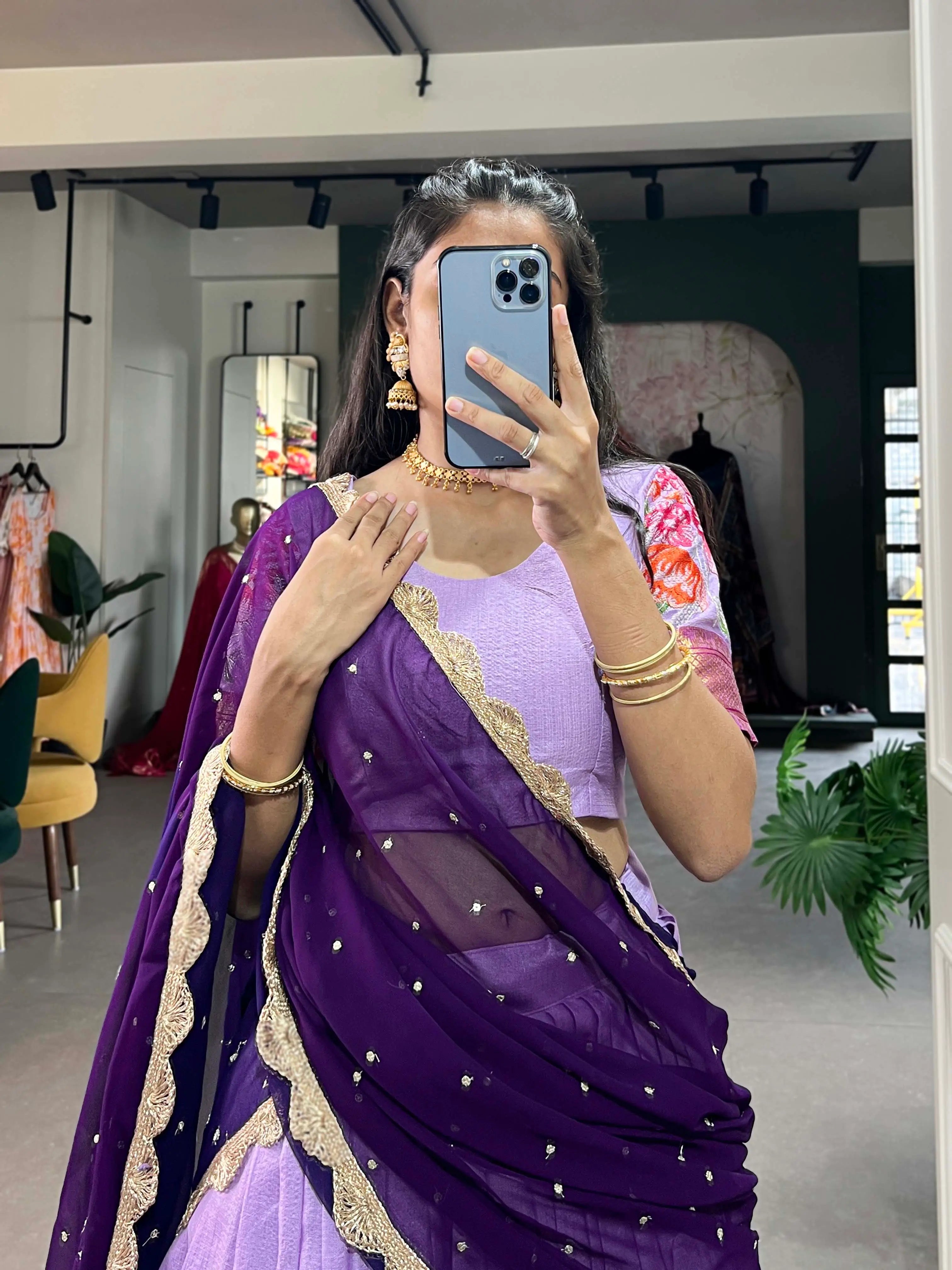 Lavender Cotton Silk Embroidery Lehenga Choli | Ready To Wear - qivii