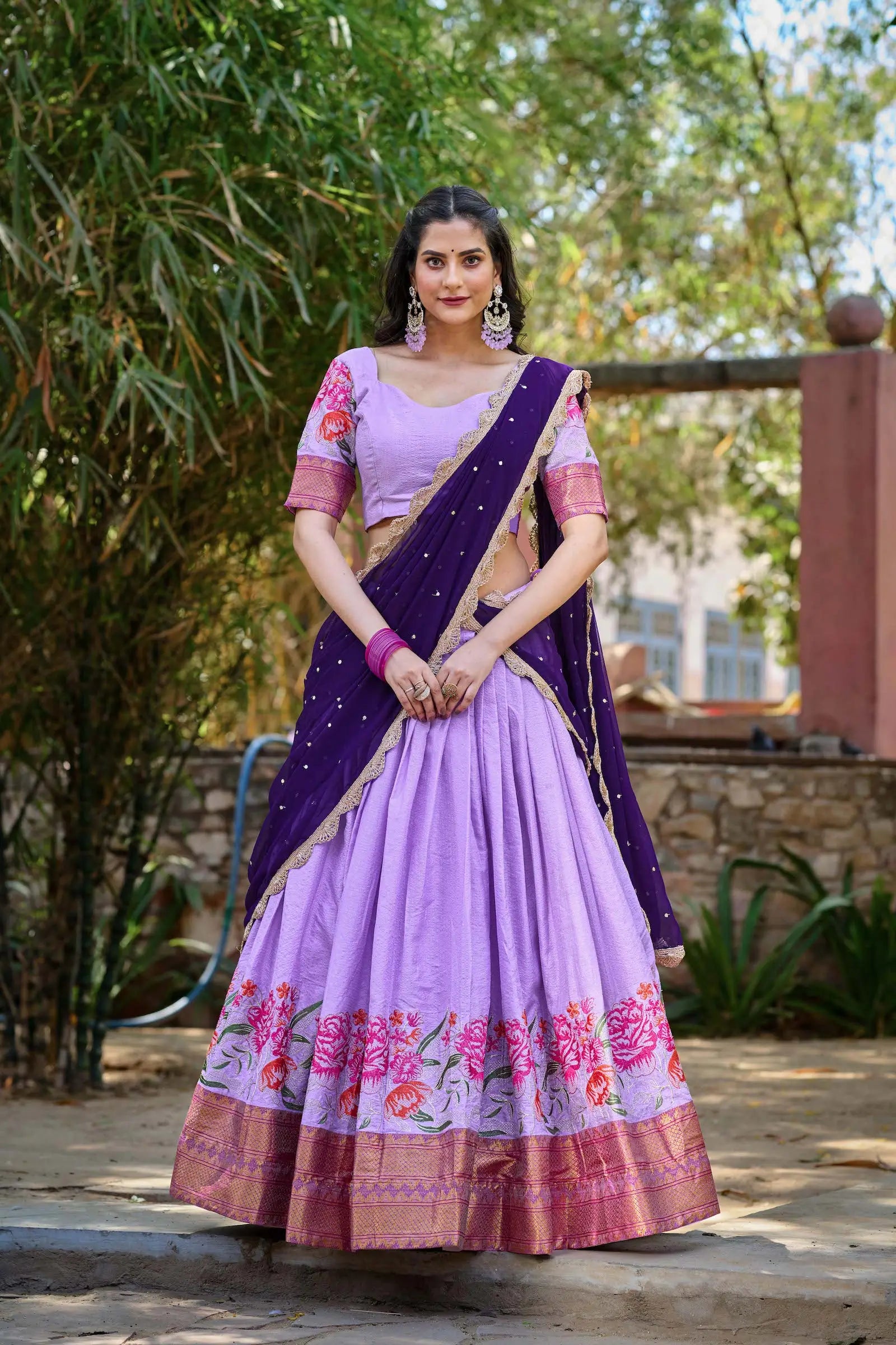 Lavender Cotton Silk Embroidery Lehenga Choli | Ready To Wear - qivii