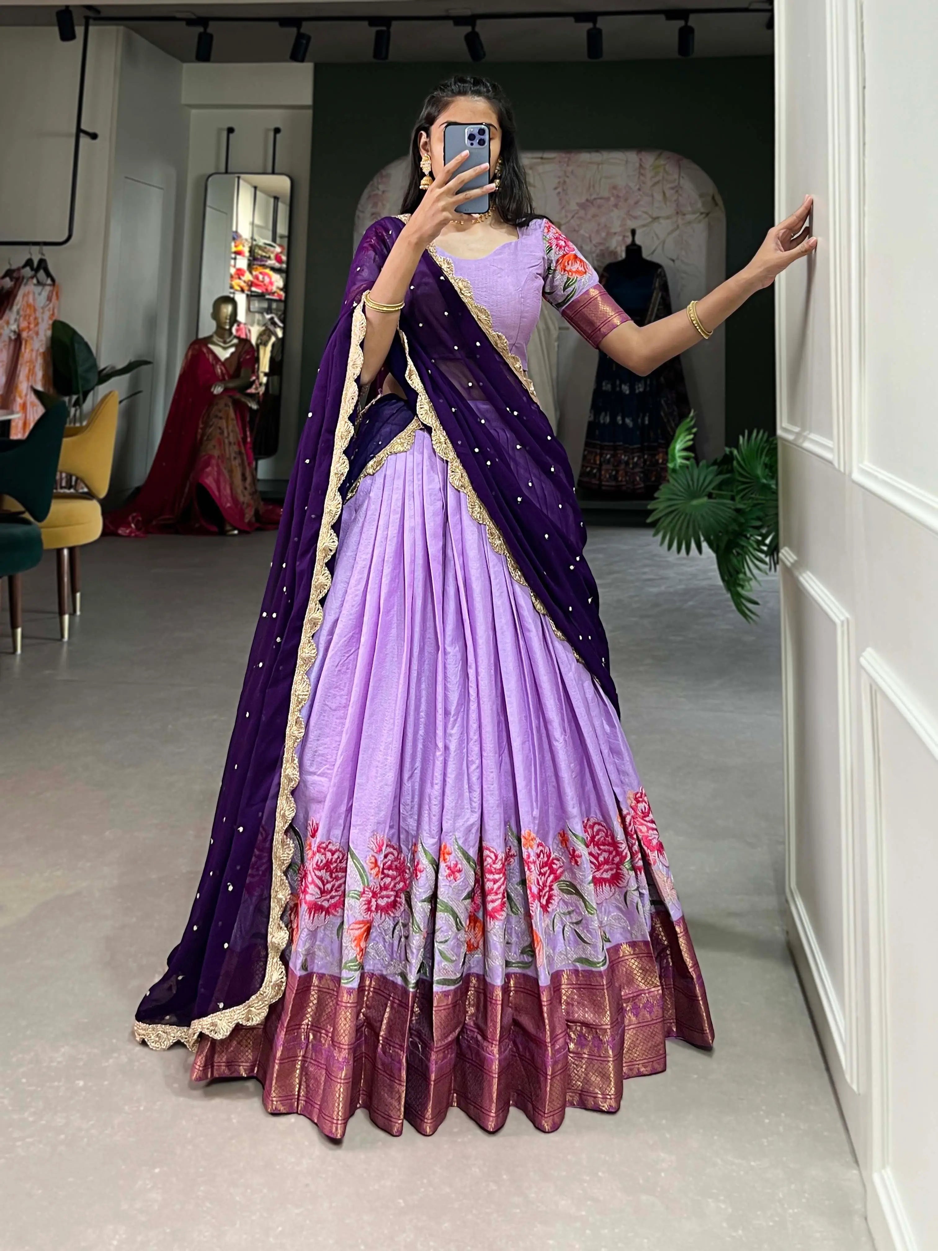 Lavender Cotton Silk Embroidery Lehenga Choli | Ready To Wear - qivii