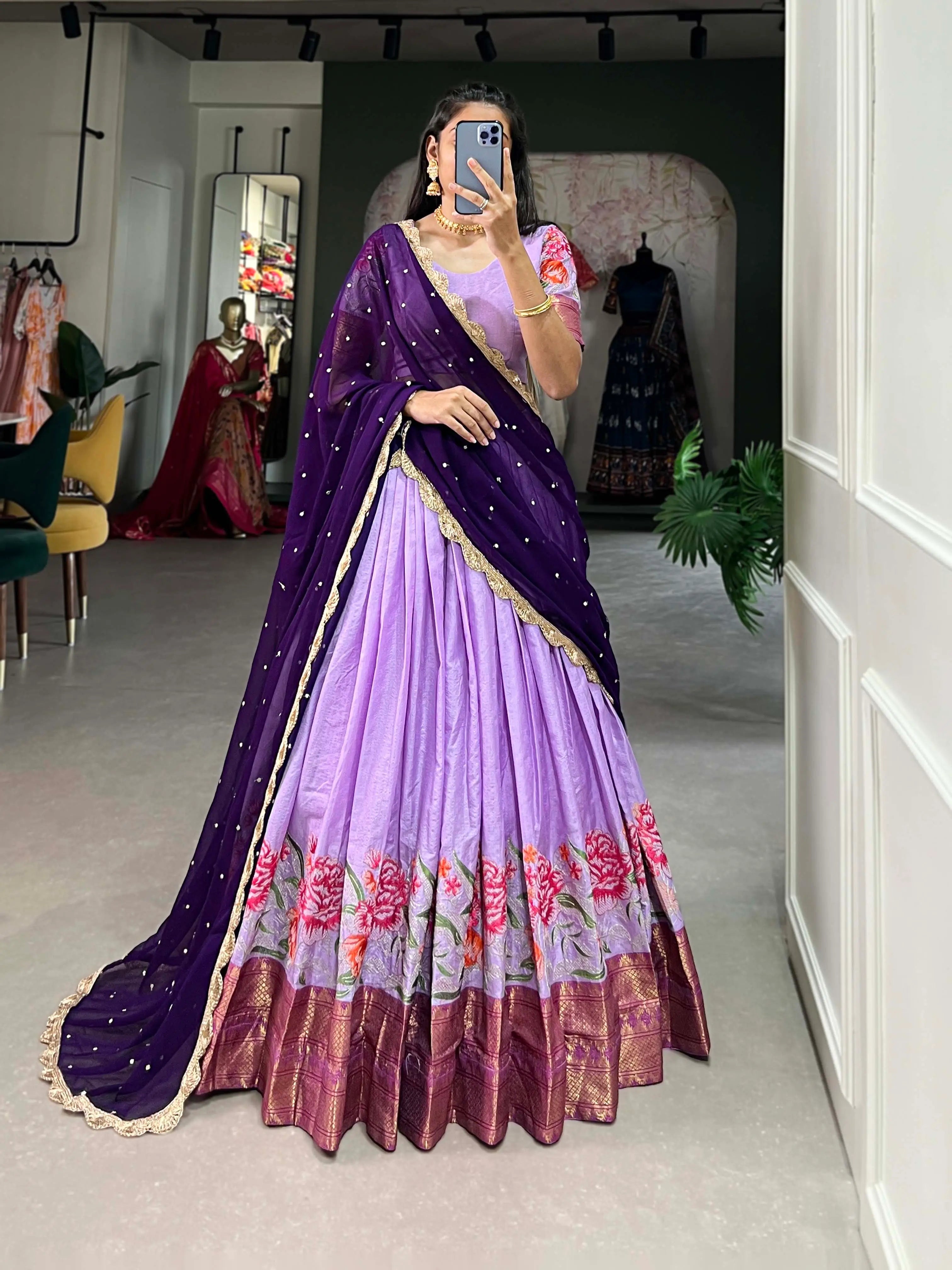 Lavender Cotton Silk Embroidery Lehenga Choli | Ready To Wear - qivii