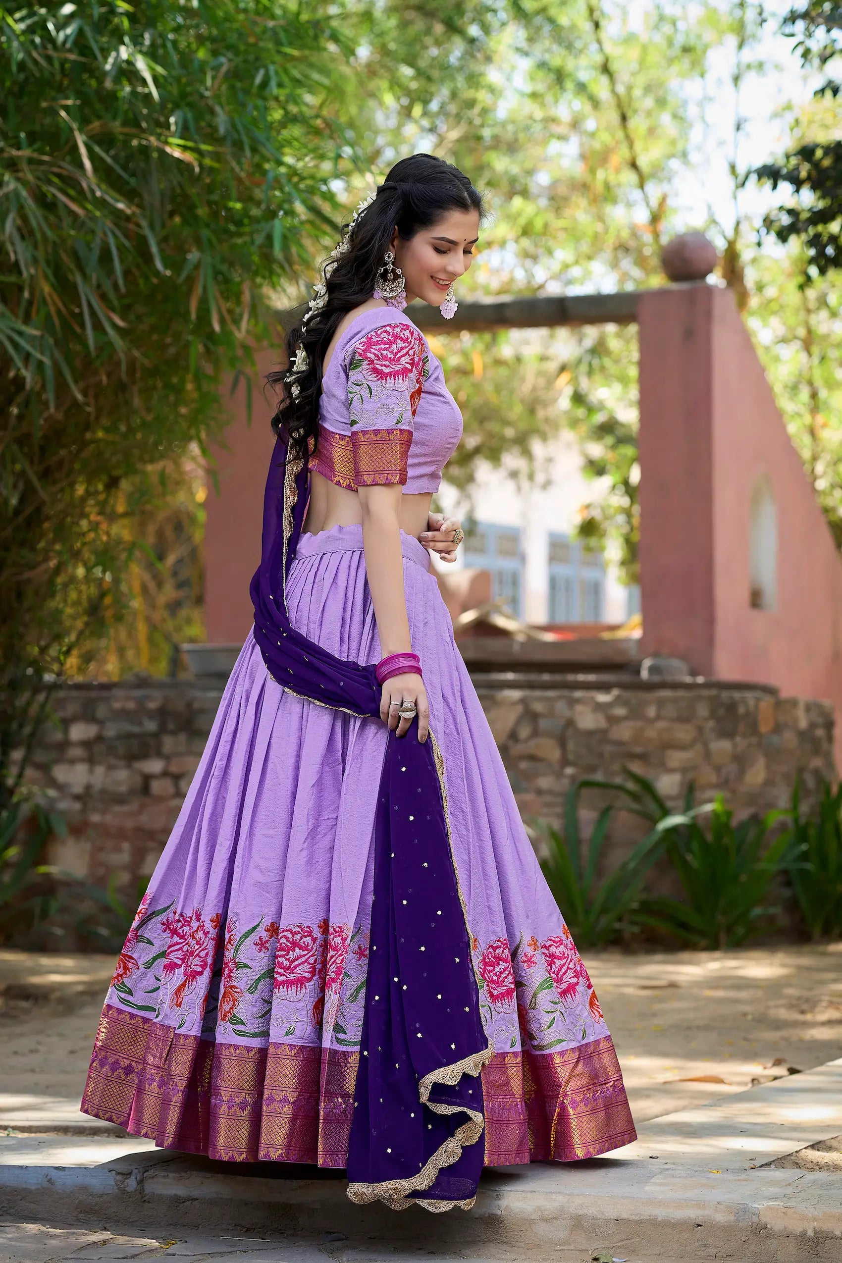 Lavender Cotton Silk Embroidery Lehenga Choli | Ready To Wear - qivii