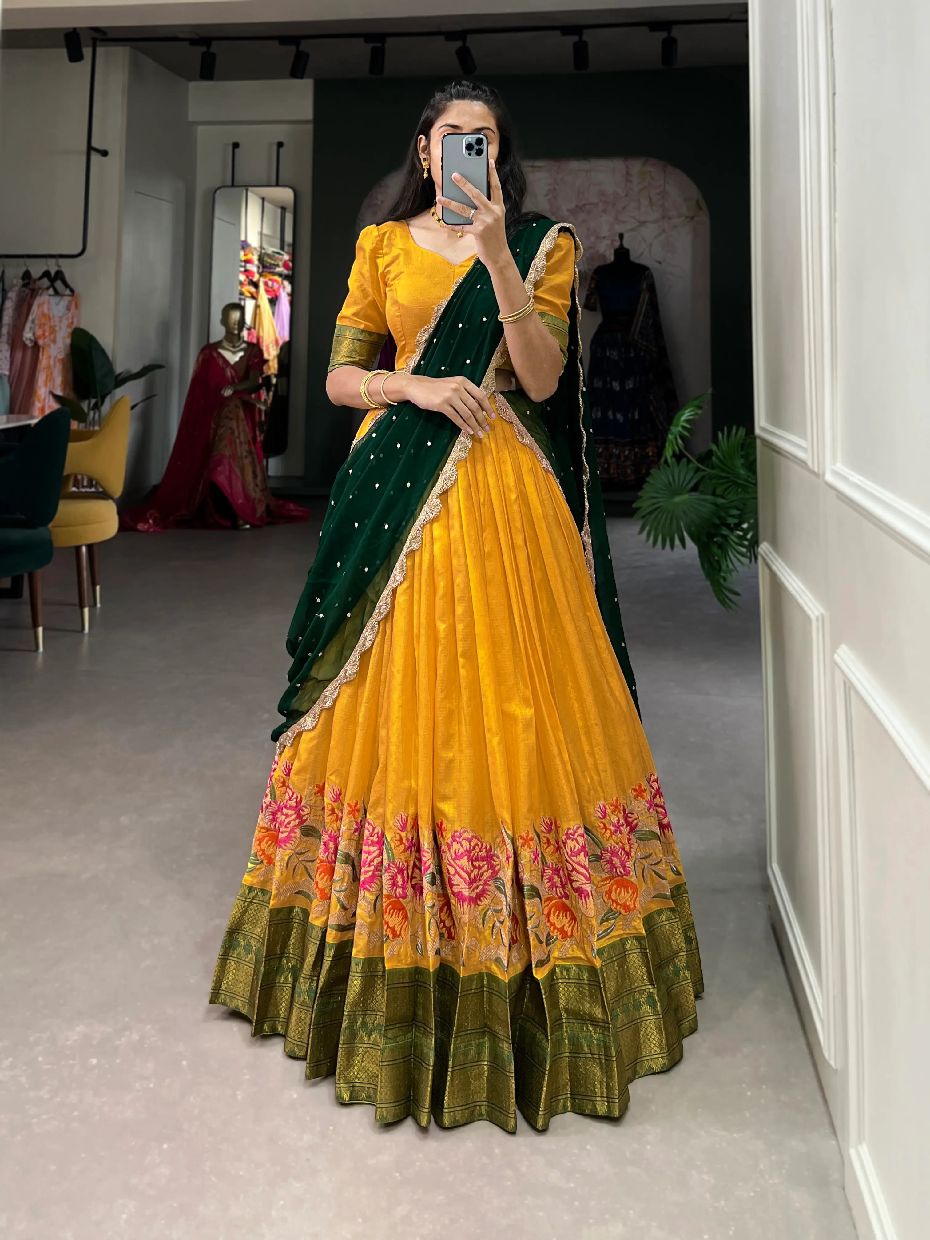 Mustard Cotton Silk Embroidery Lehenga Choli | Ready To Wear - qivii
