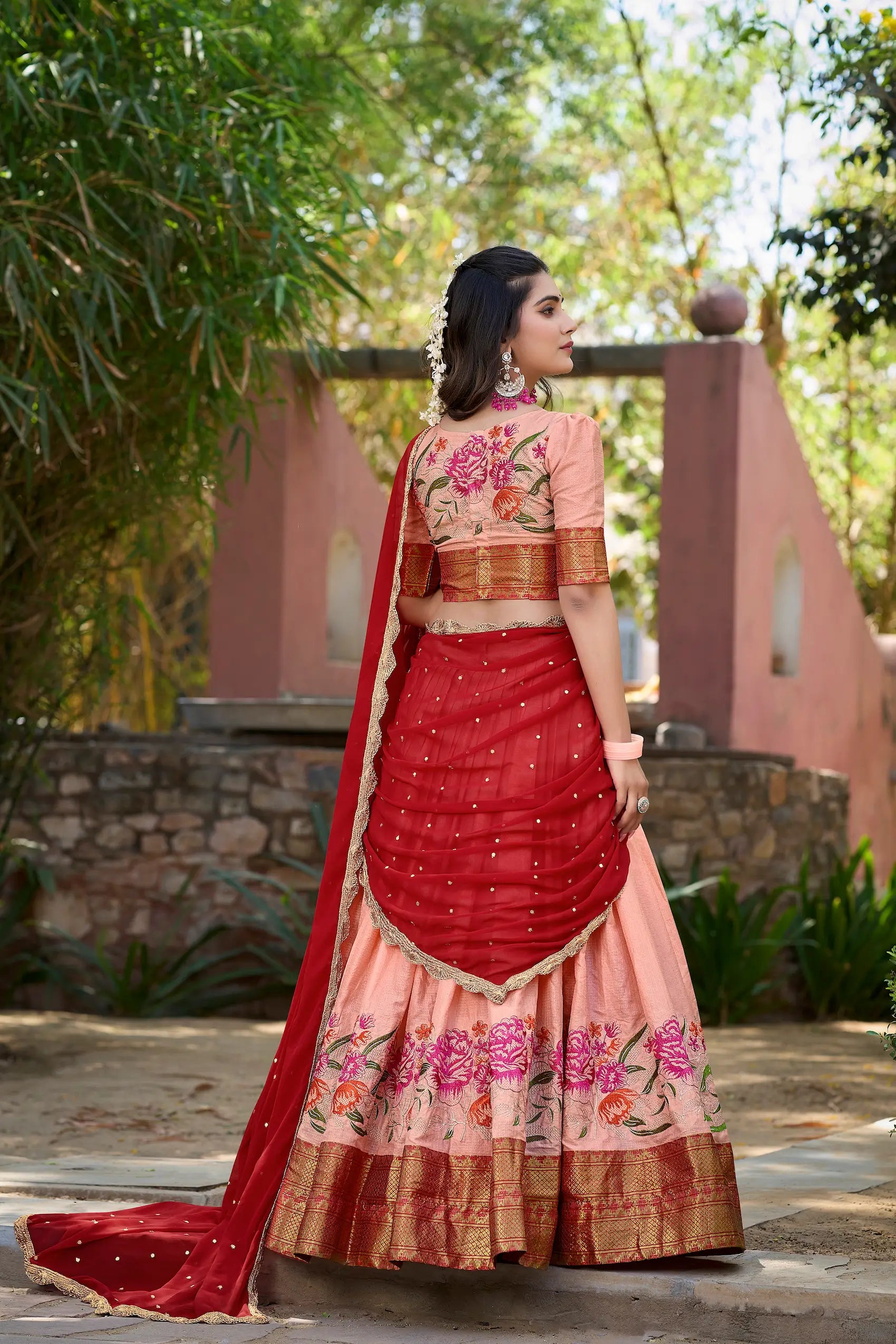 Peach Cotton Silk Embroidery Lehenga Choli | Ready To Wear - qivii