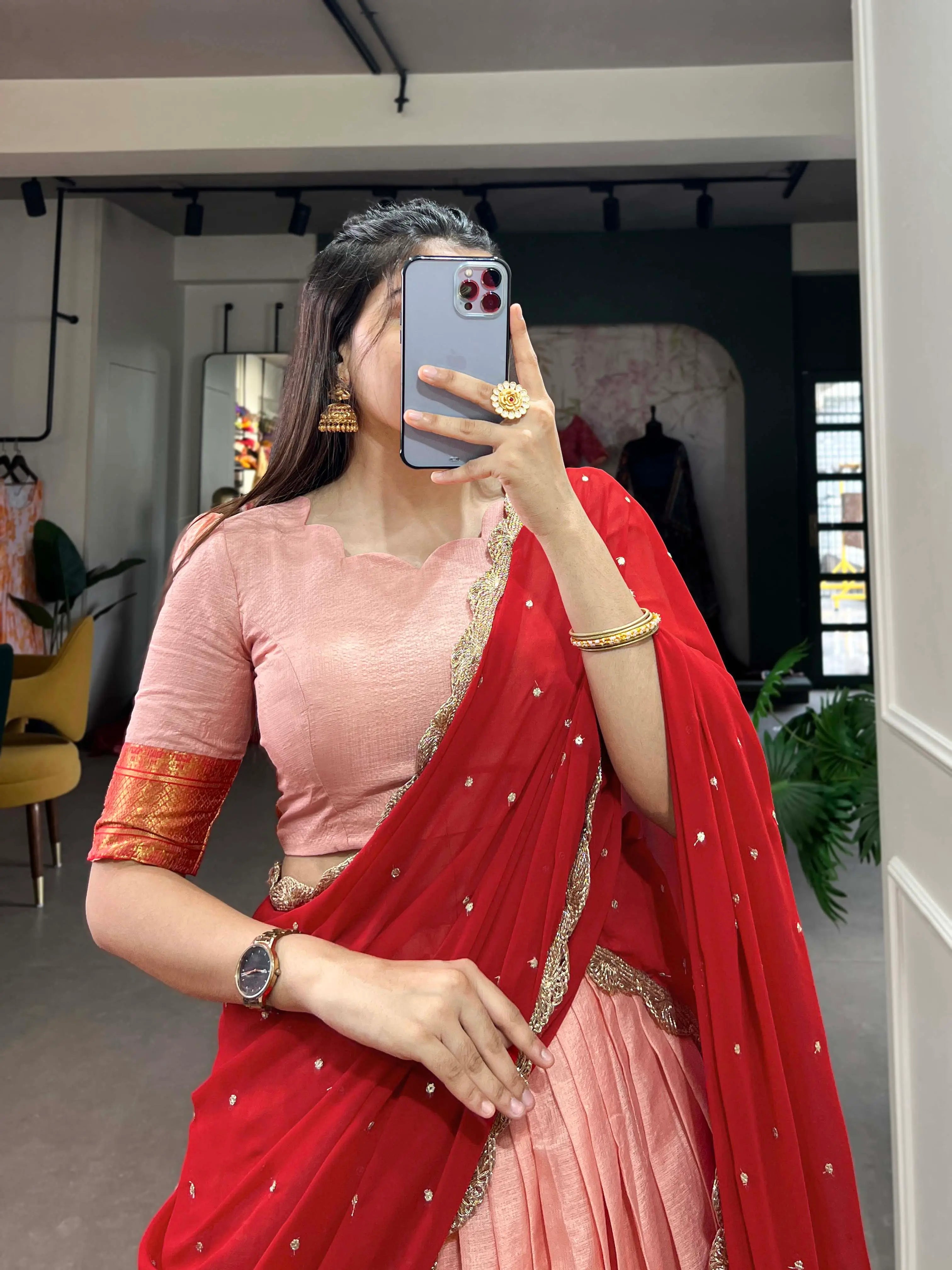 Peach Cotton Silk Embroidery Lehenga Choli | Ready To Wear - qivii