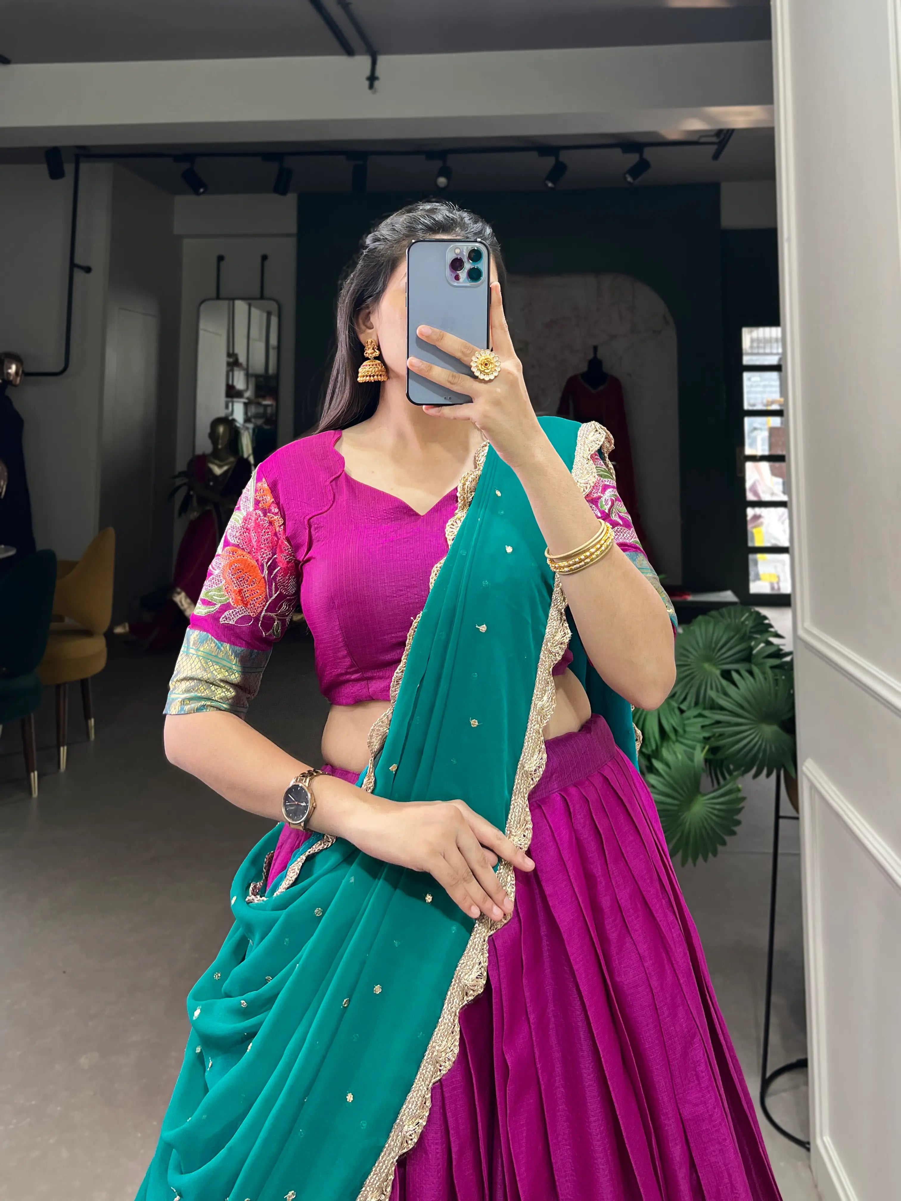 Deep Pink Cotton Silk Embroidery Lehenga Choli | Ready To Wear - qivii