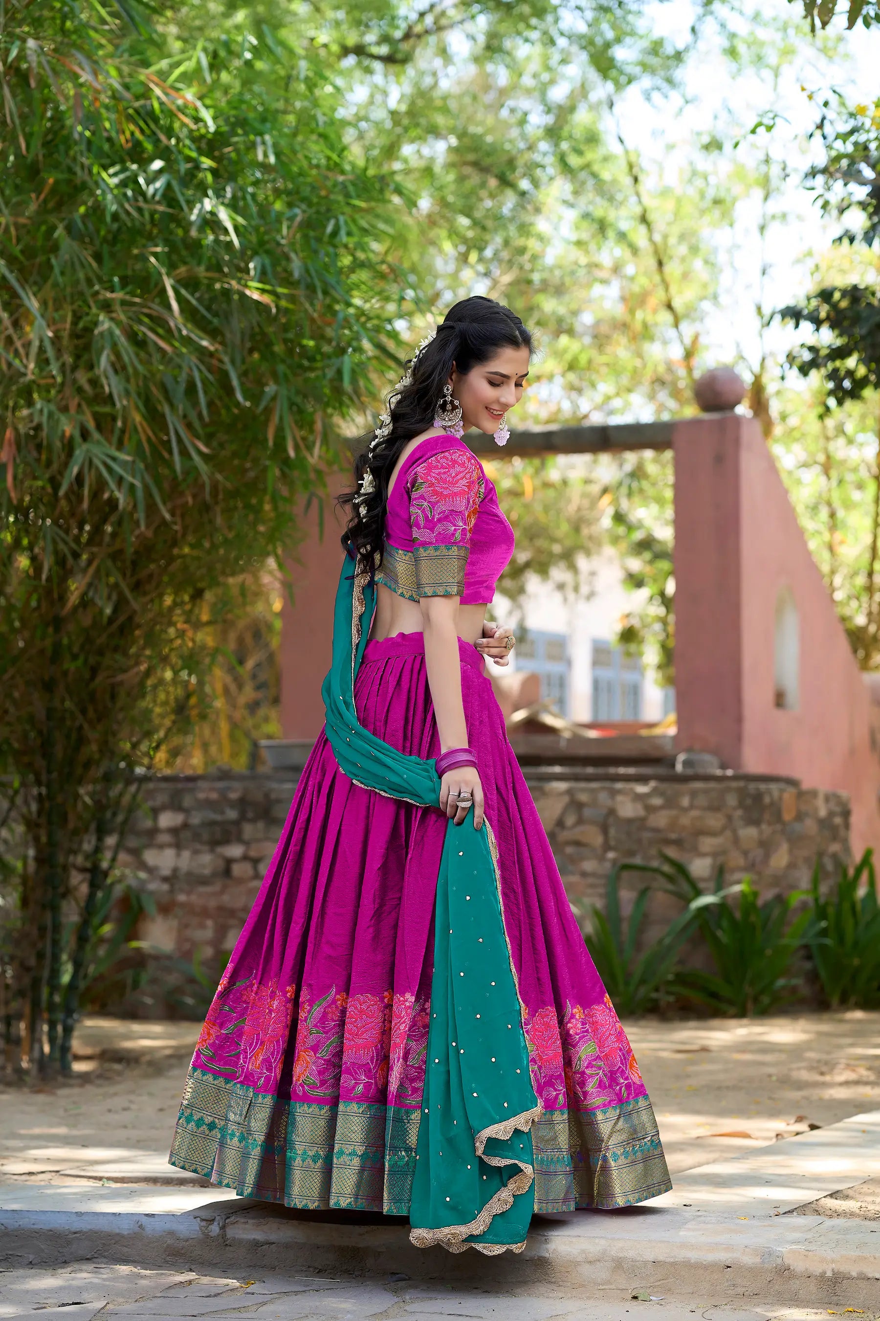 Deep Pink Cotton Silk Embroidery Lehenga Choli | Ready To Wear - qivii