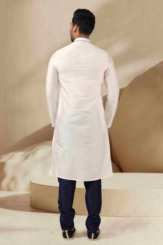 Men's Banarasi Art Silk Thread Work Kurta Pajama In Off White Colour