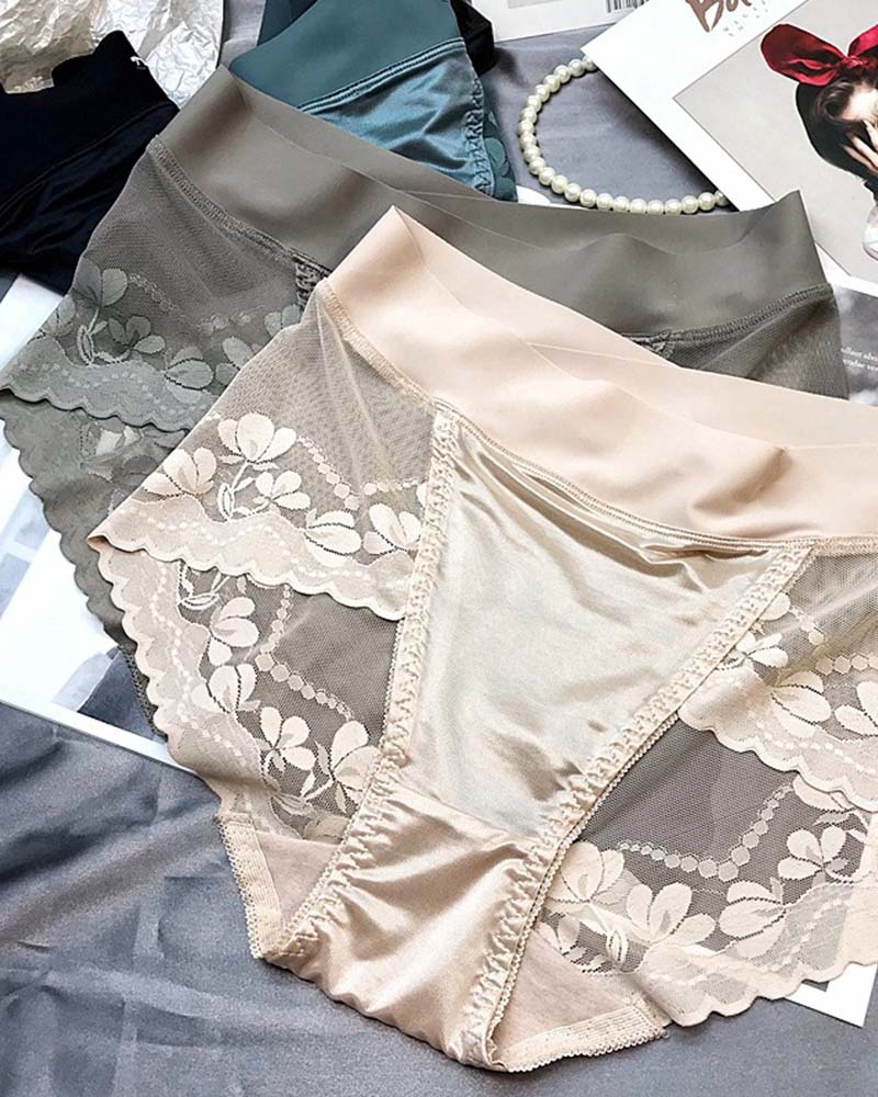 High-End Satin Light Luxury Lace High-Waisted Belly Pants - By Qivii