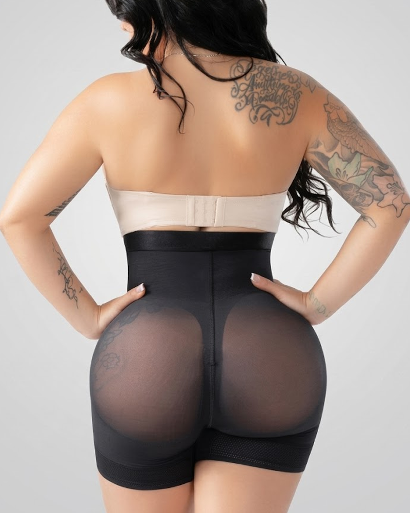 High Waist Hook Front Mesh Tummy Control Butt Lifting Shaping Shorts