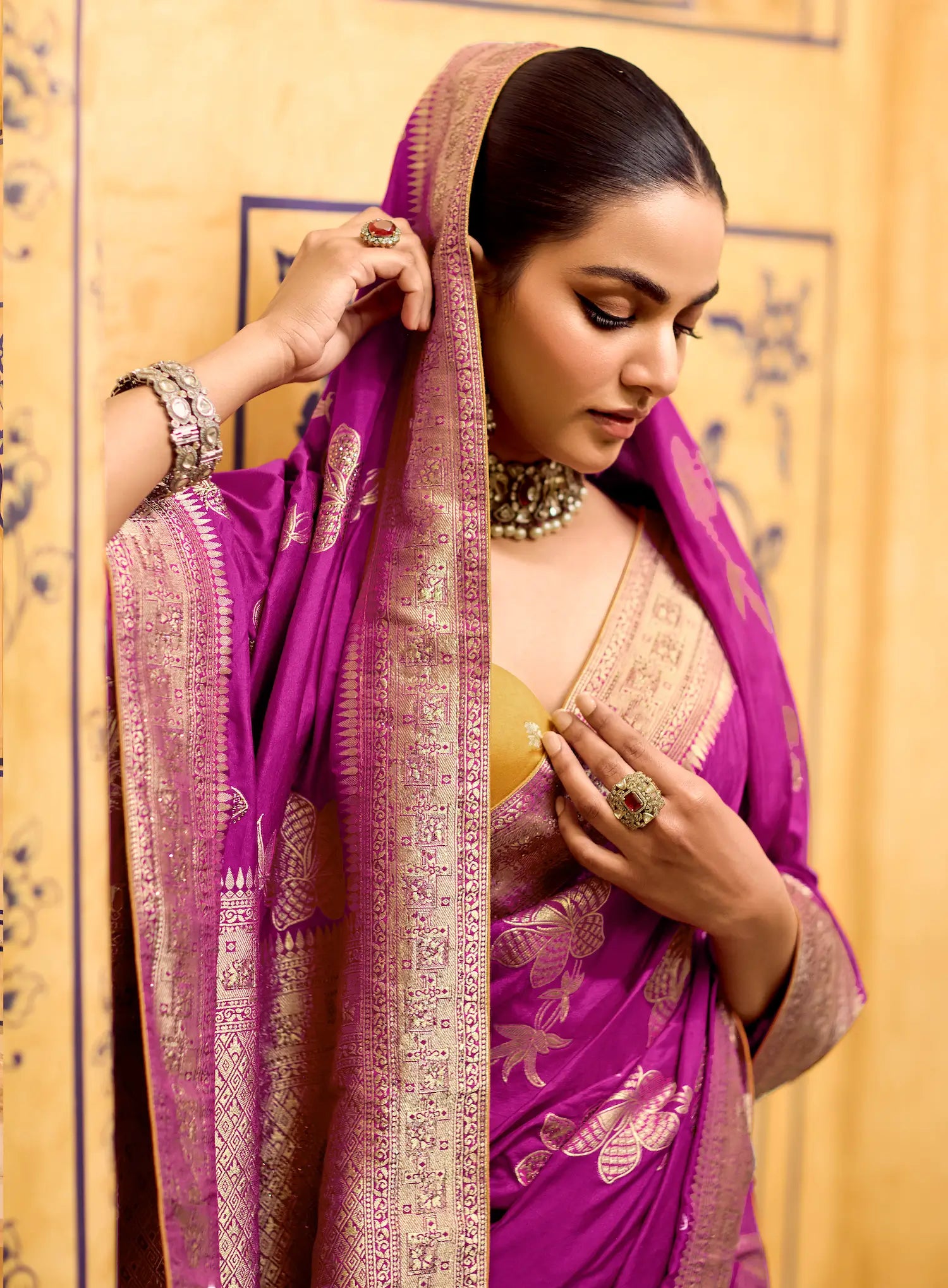 Royal Magenta Crepe Silk Zari Weaving Saree