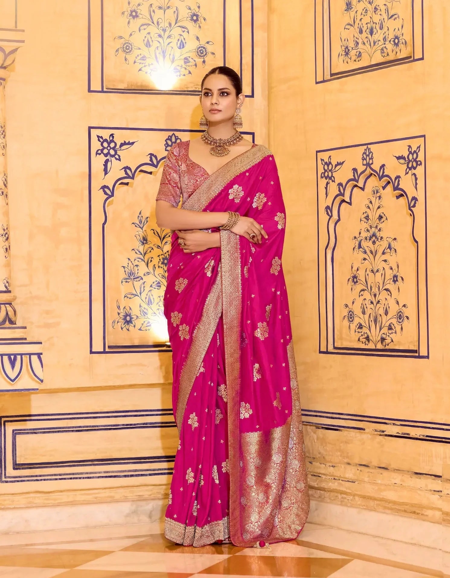 Dark Raspberry Crepe Silk Zari Weaving Saree