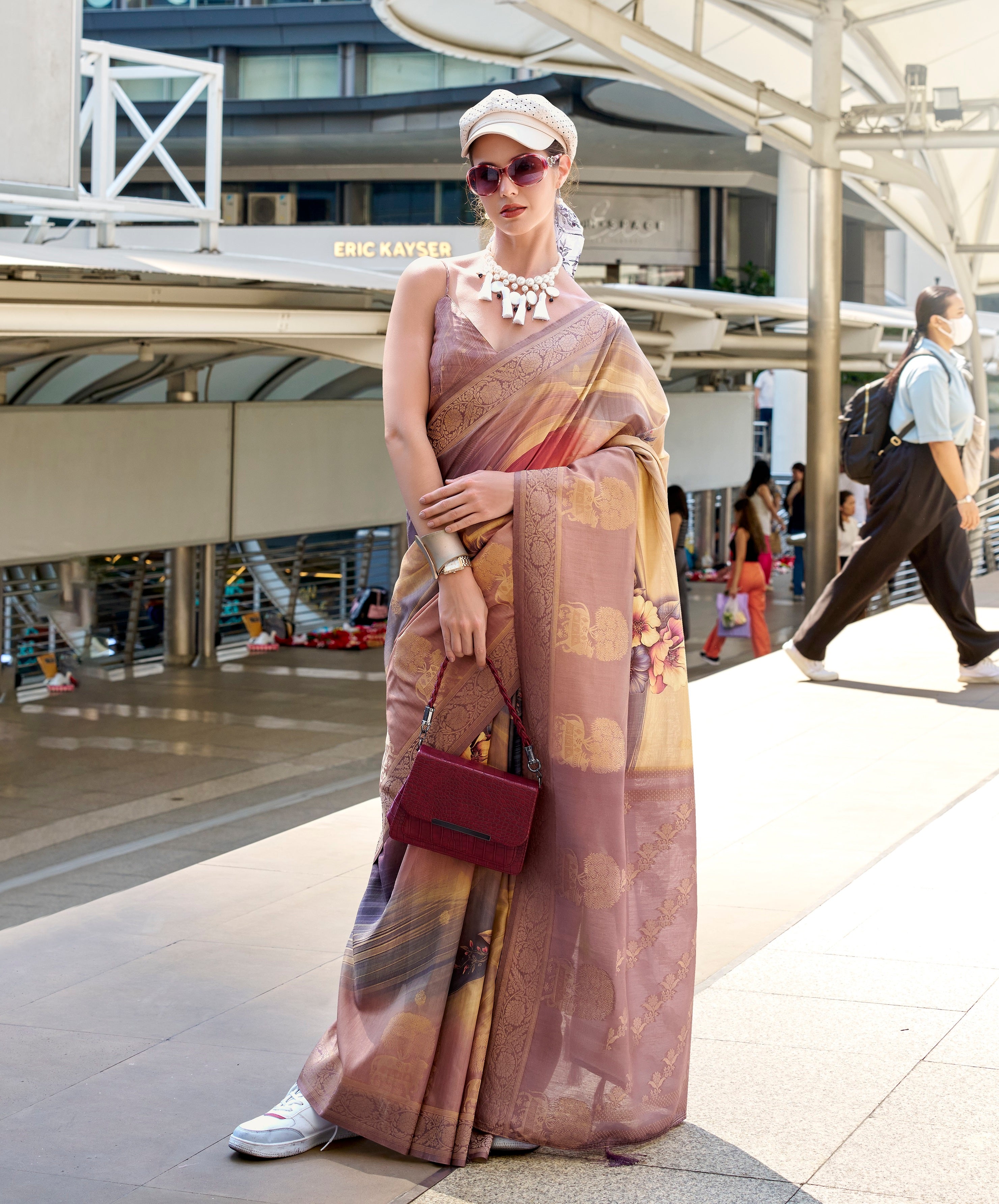 Dusty Lavender Pure Handloom Mashoorm silk with Exclusive Print Saree - qivii