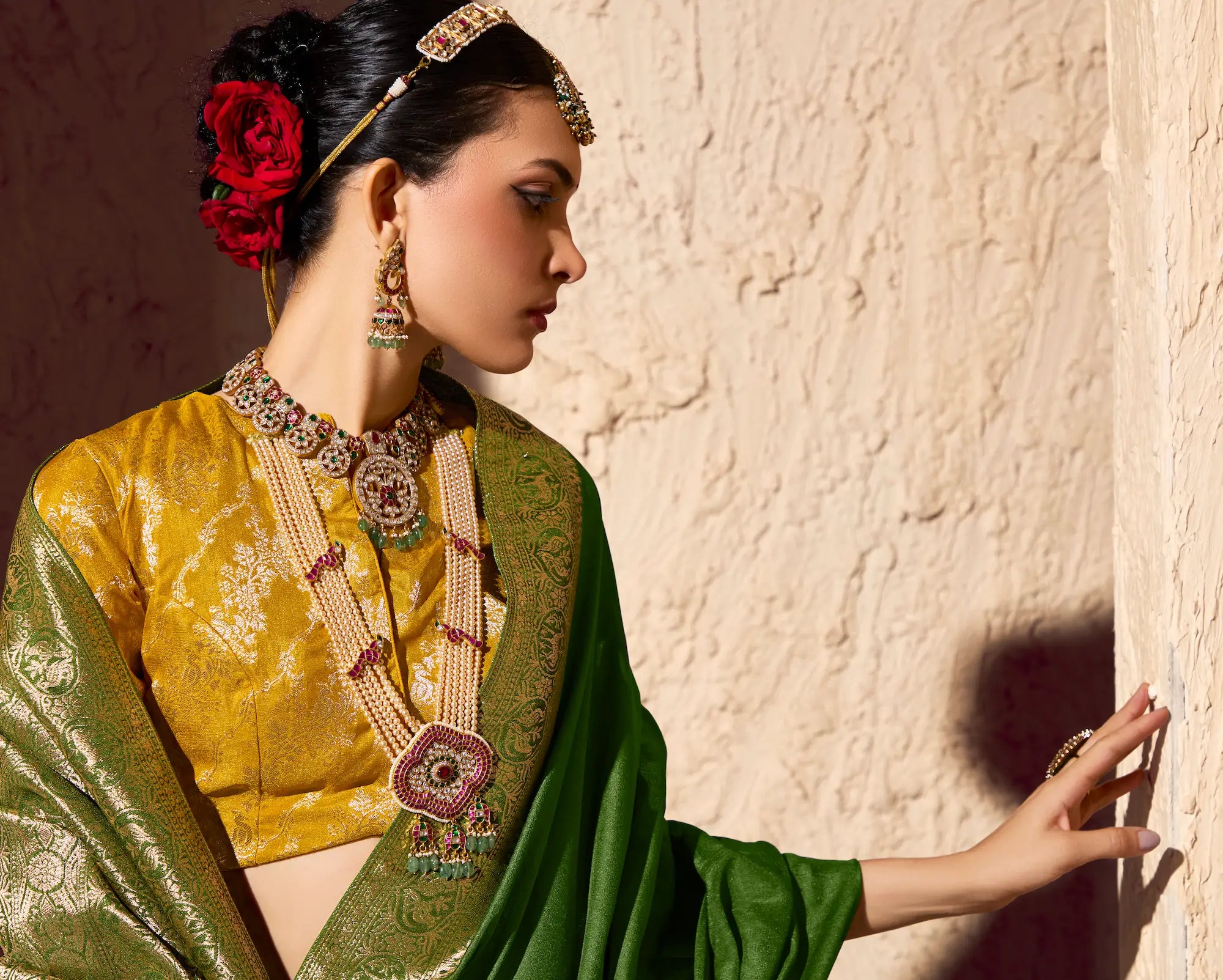 Olive Green Georgette Zari Weaving Saree