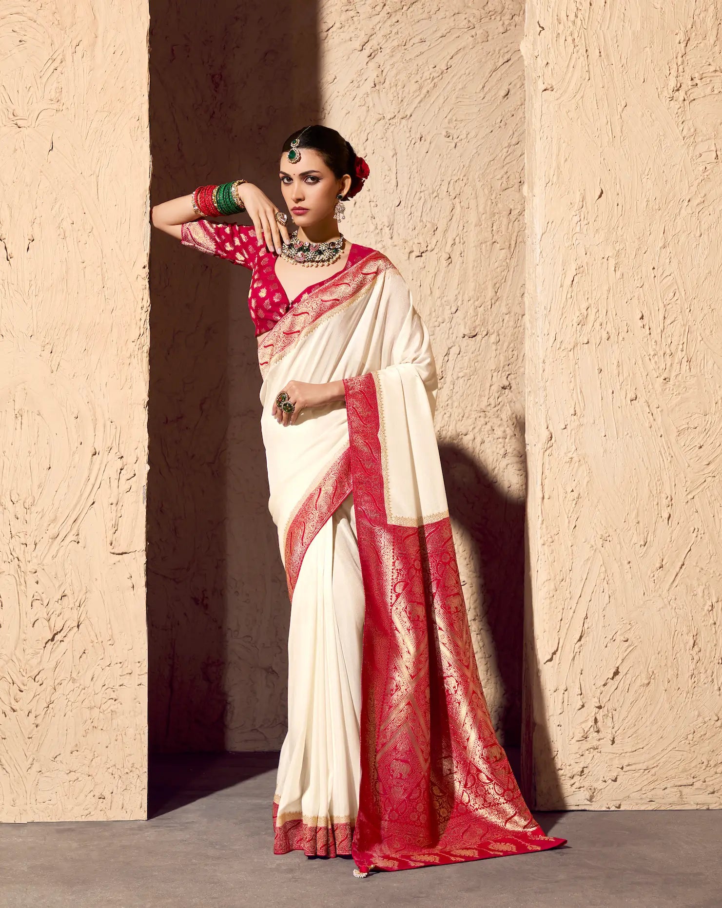 Off White Georgette Zari Weaving Saree