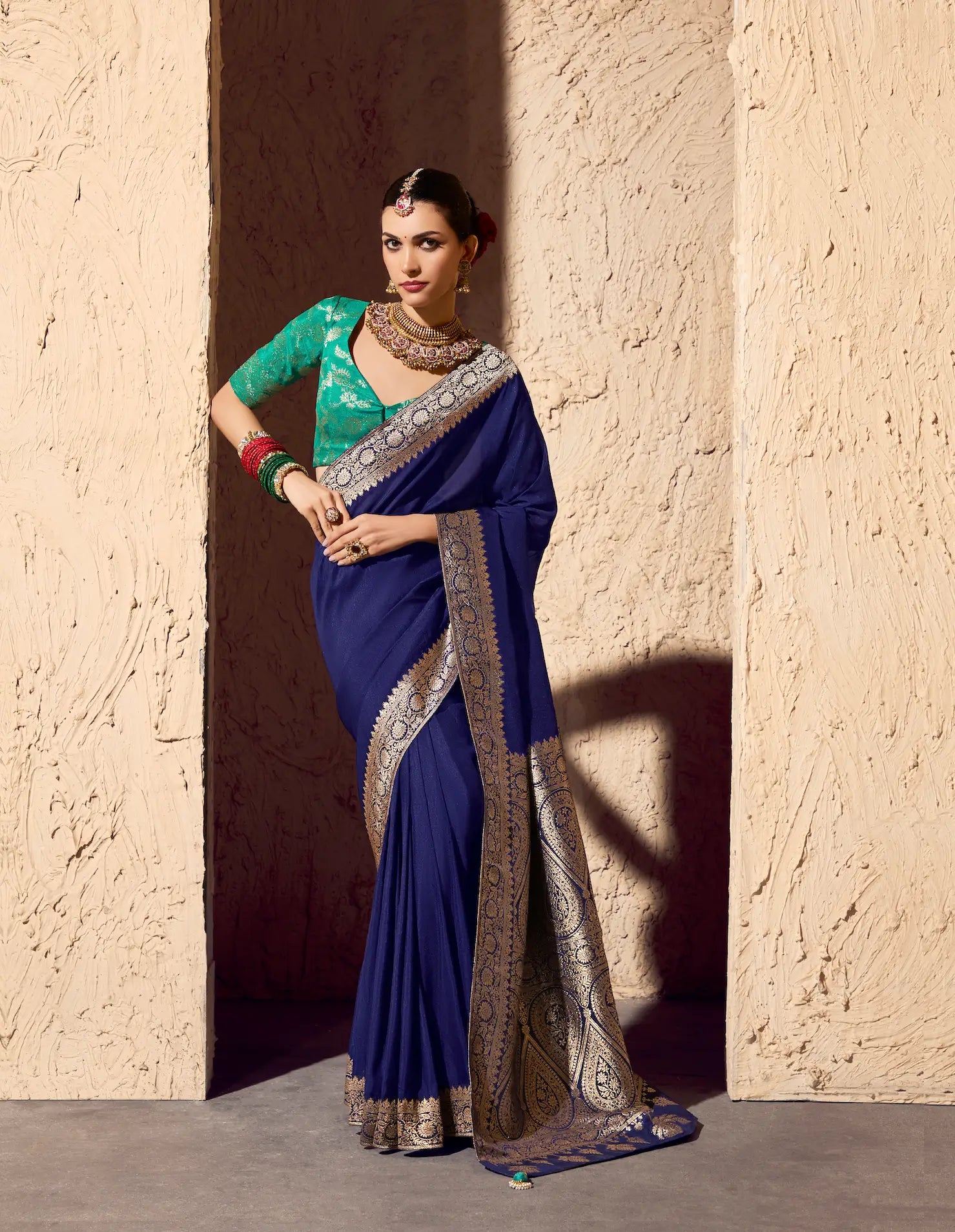 Navy Blue Georgette Zari Weaving Saree