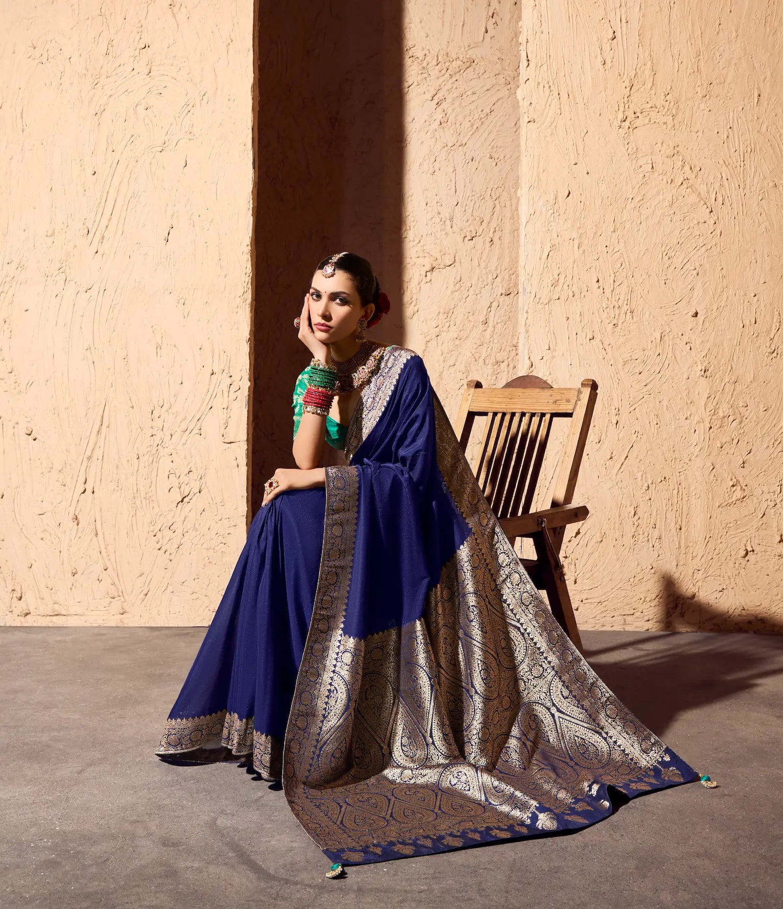 Navy Blue Georgette Zari Weaving Saree