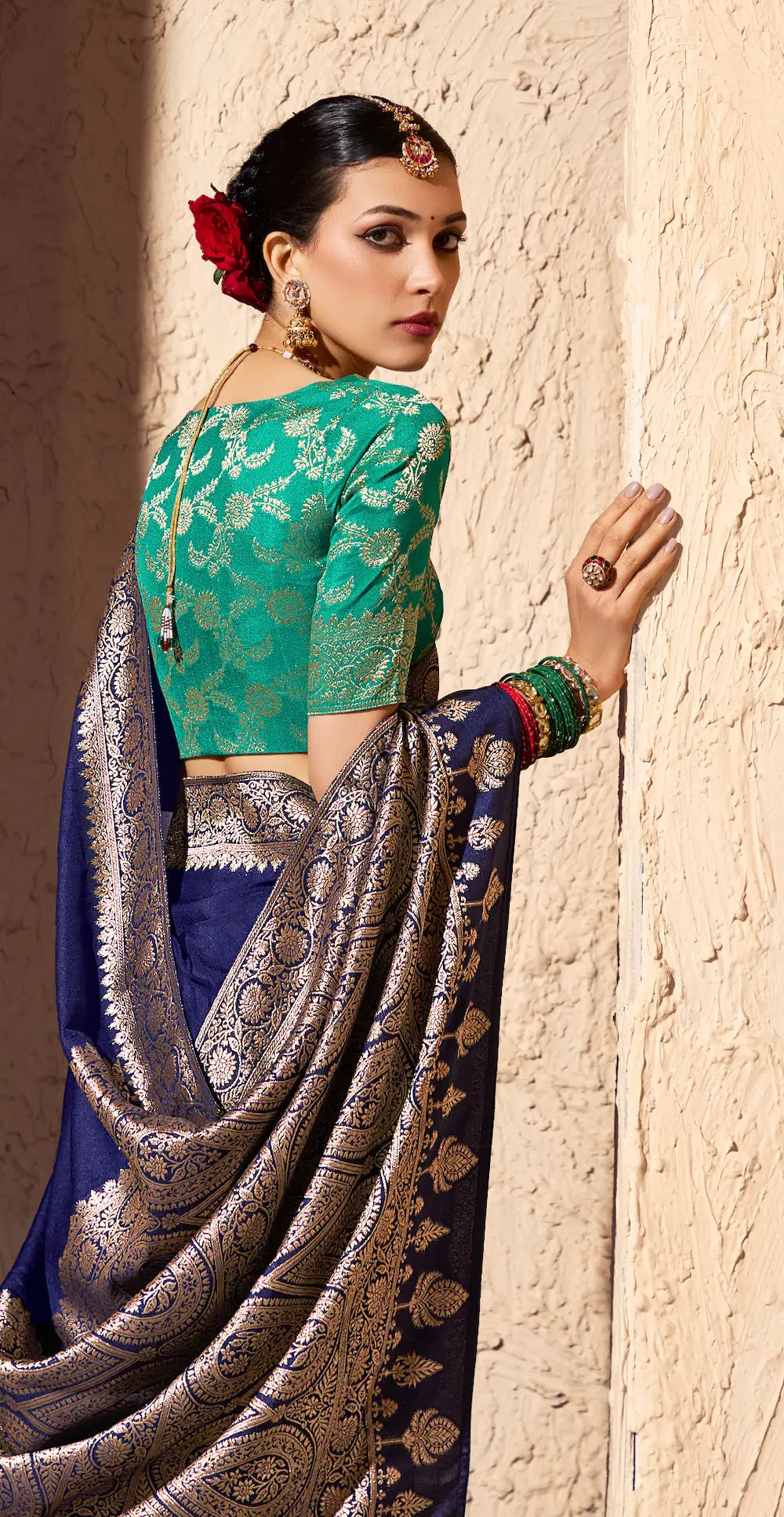 Navy Blue Georgette Zari Weaving Saree