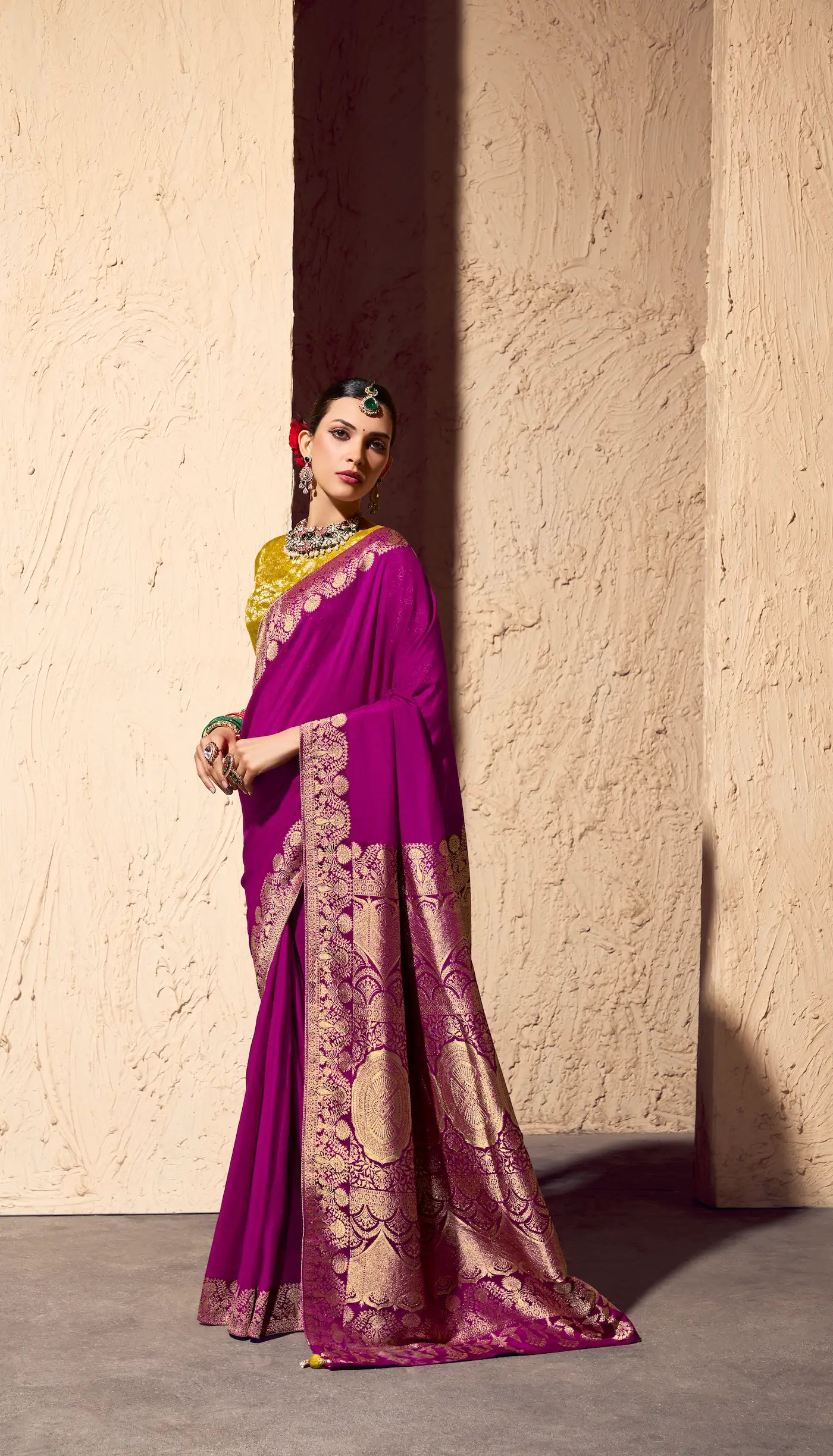 Wine Red Georgette Zari Weaving Saree