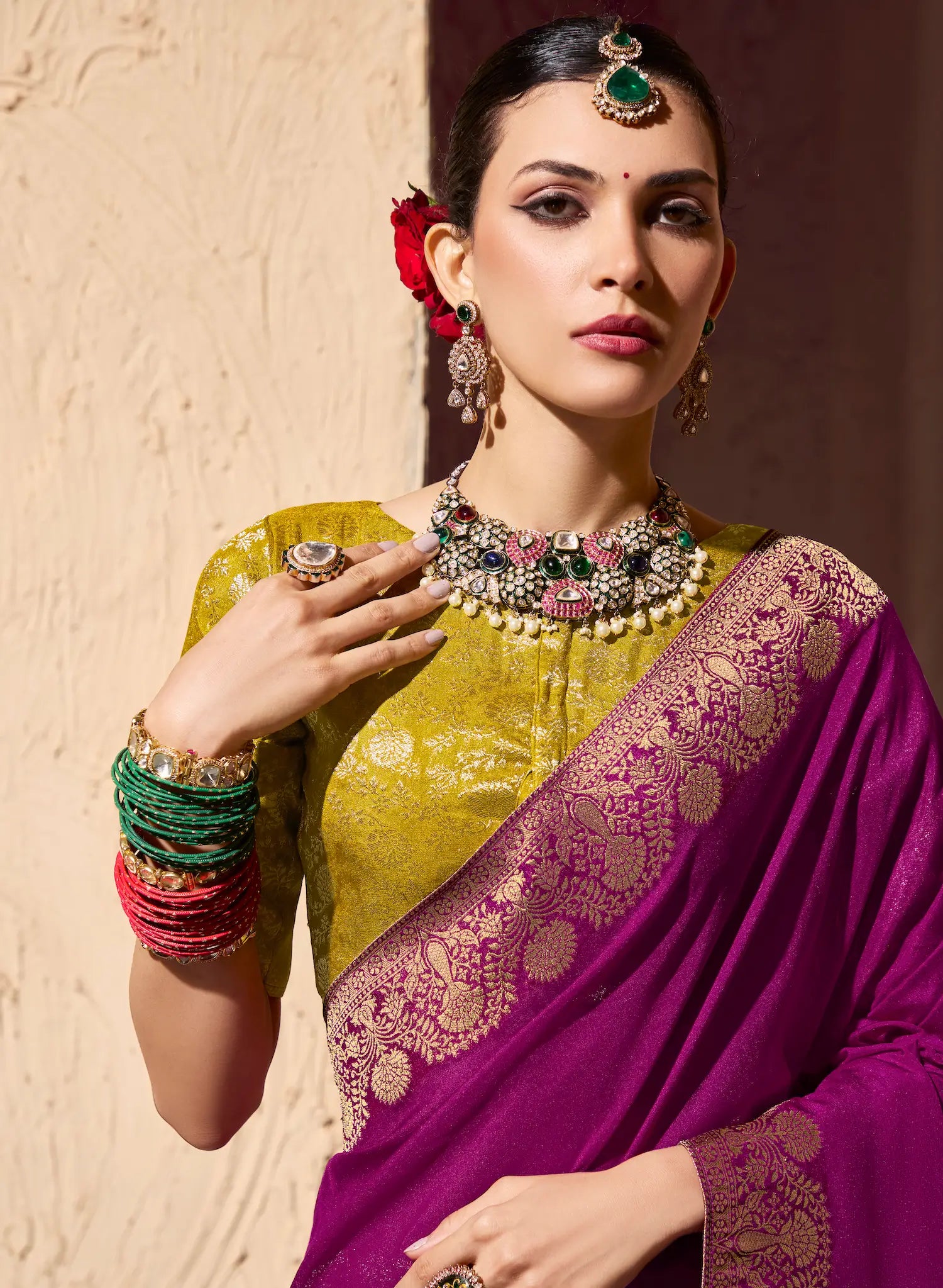 Wine Red Georgette Zari Weaving Saree