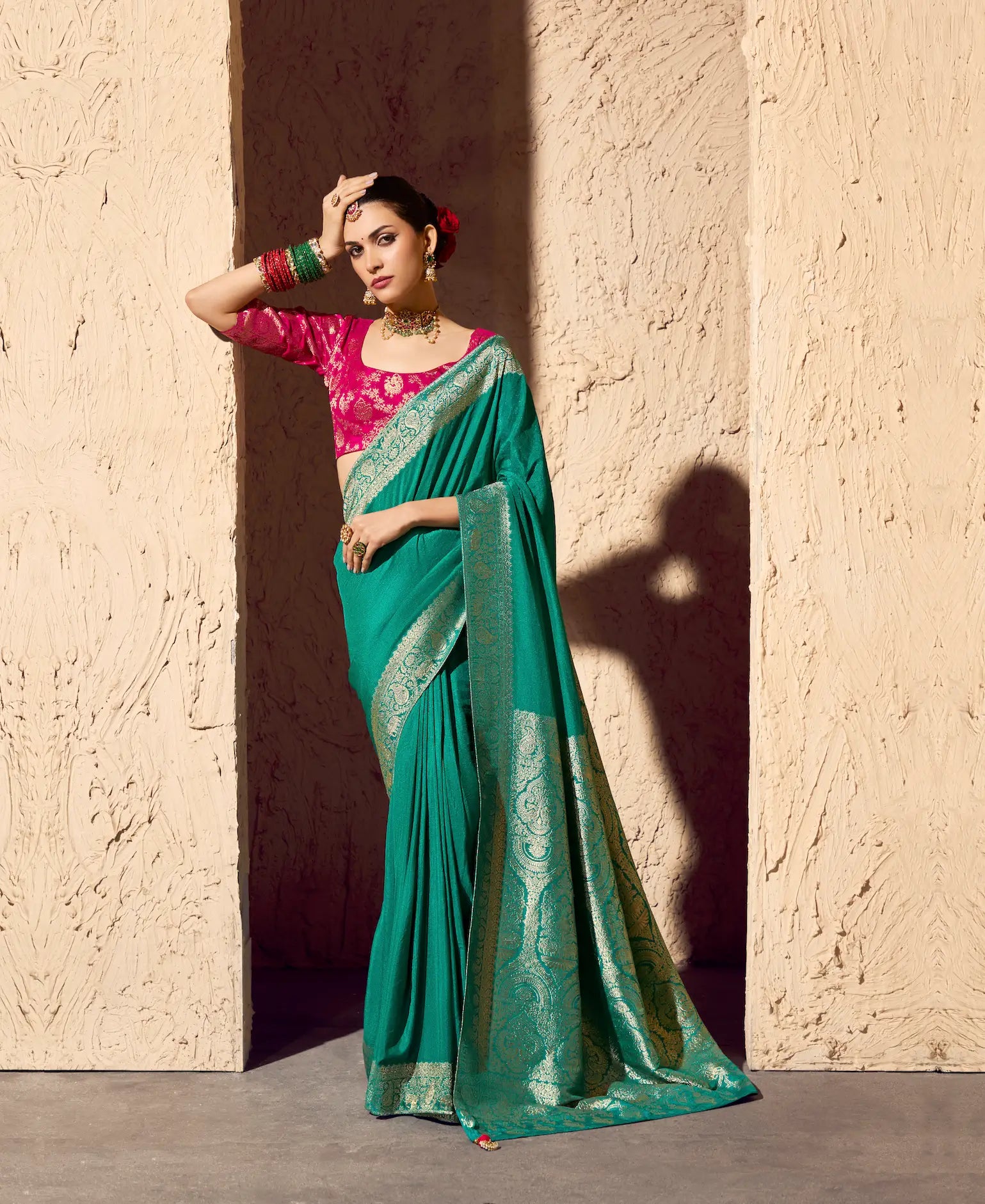 Dusty Teal Georgette Zari Weaving Saree