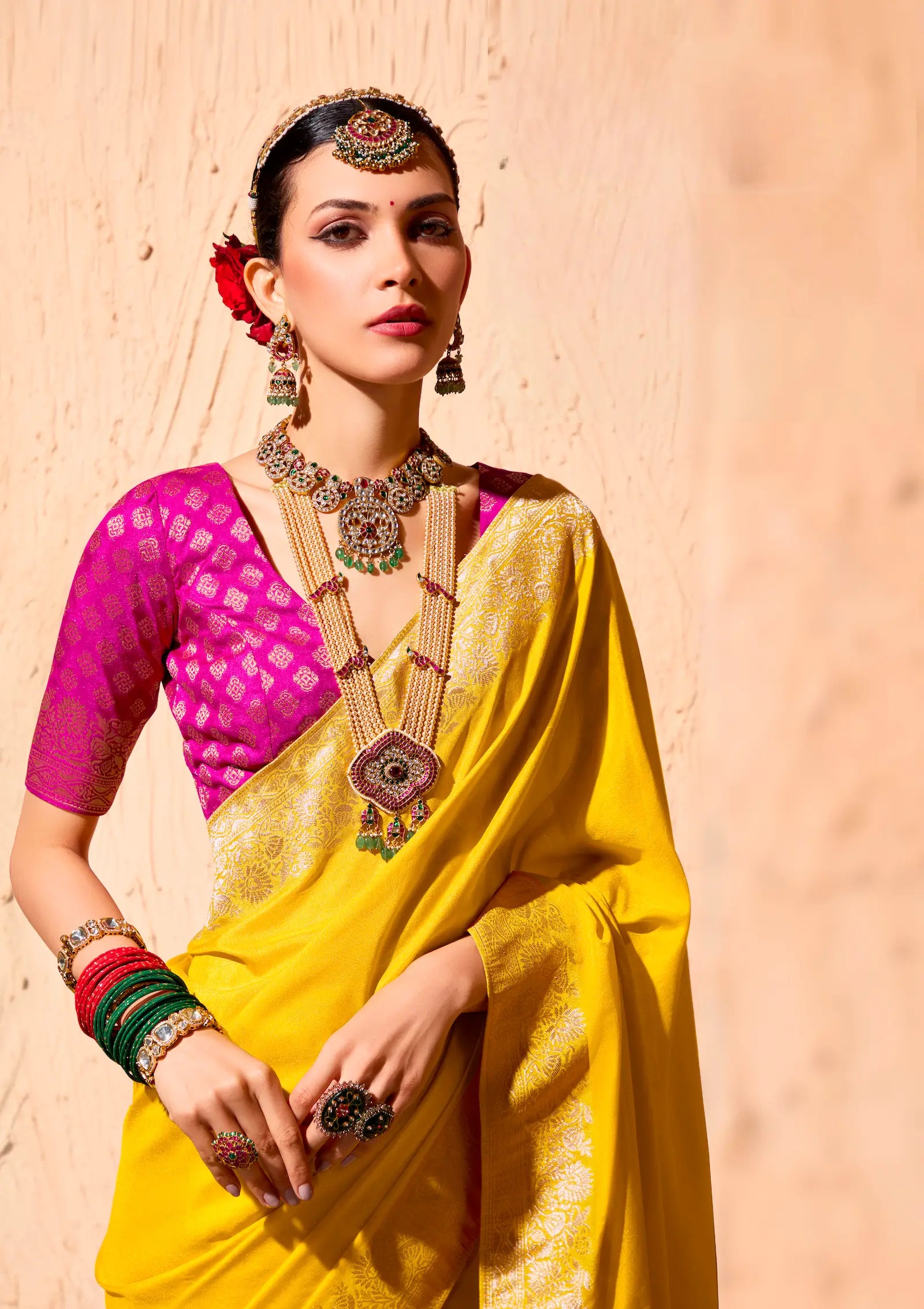 Bright Yellow Georgette Zari Weaving Saree