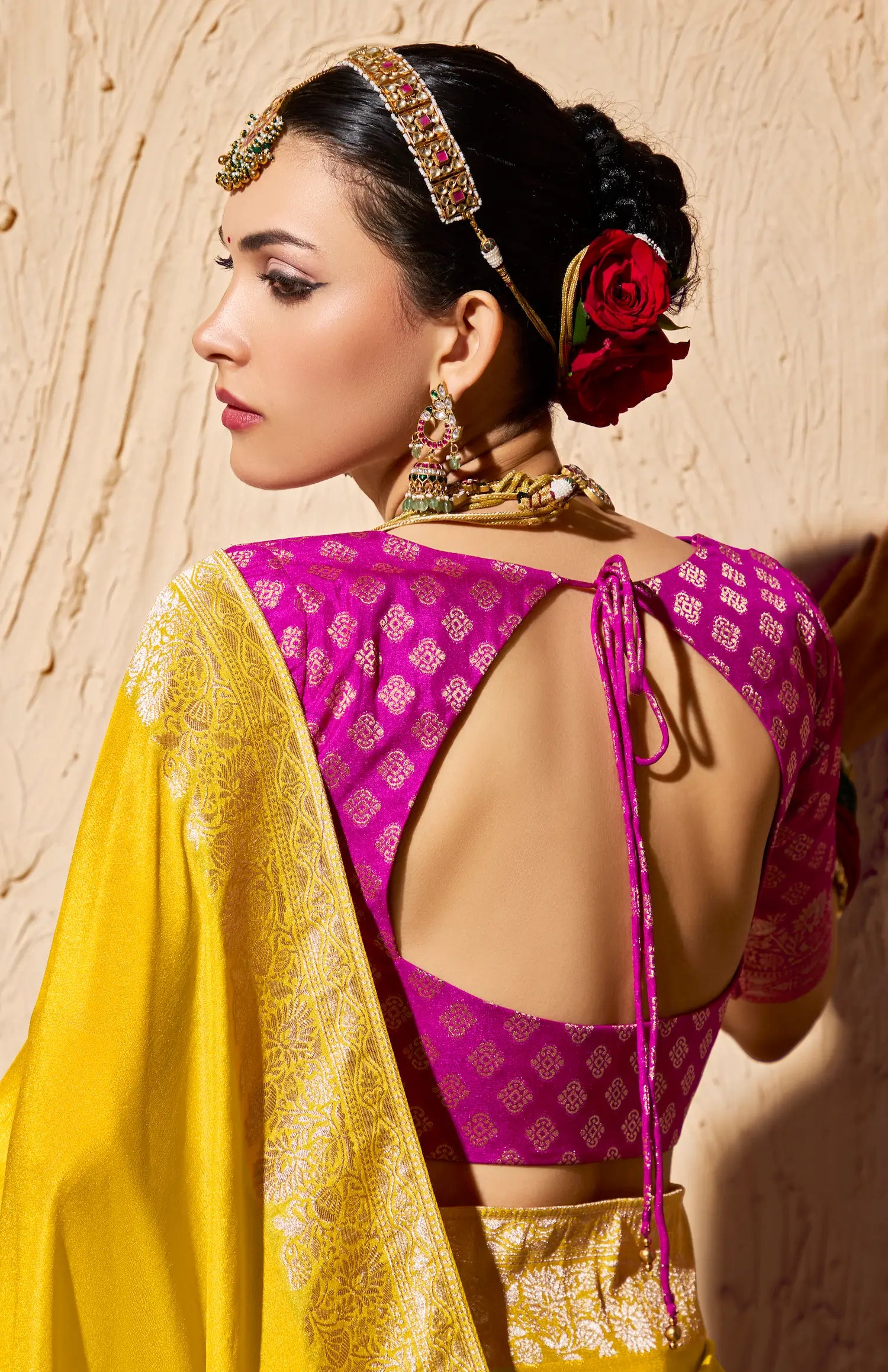 Bright Yellow Georgette Zari Weaving Saree