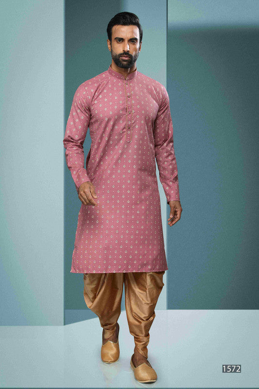 Men's Cotton Digital Print Kurta Pajama In Dark Pink Colour