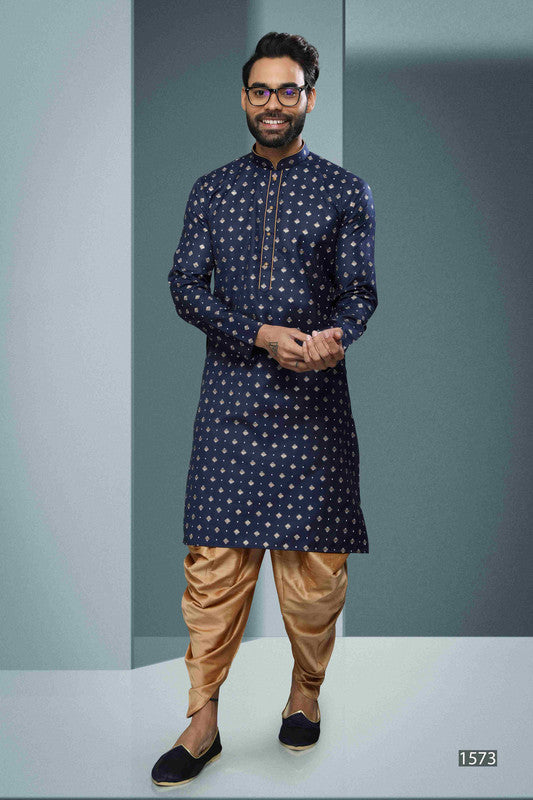 Men's Cotton Digital Print Kurta Pajama In Blue Colour