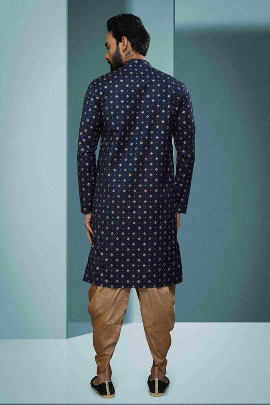 Men's Cotton Digital Print Kurta Pajama In Blue Colour