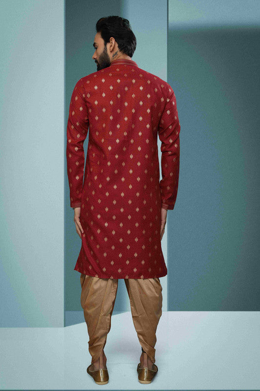 Men's Cotton Digital Print Pintux Work Kurta Pajama In Maroon Colour