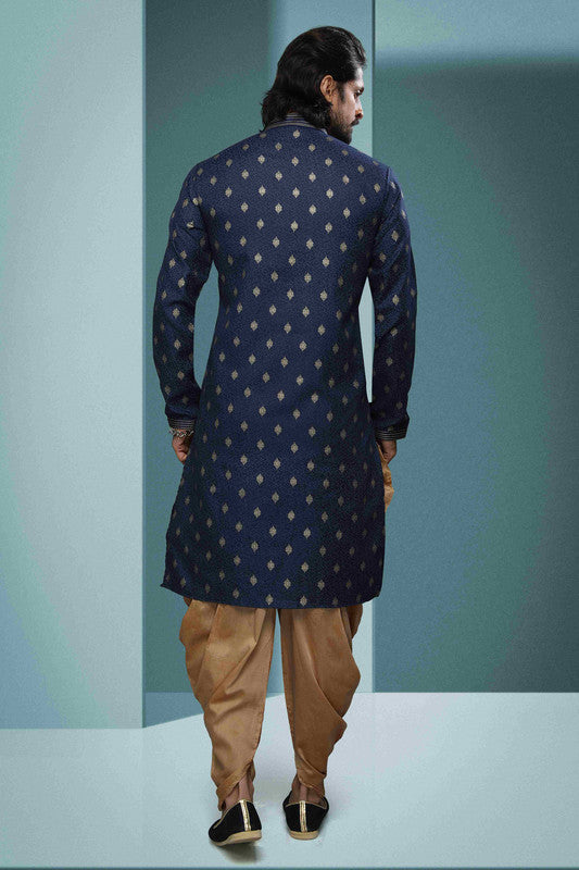 Men's Cotton Digital Print Pintux Work Kurta Pajama In Blue Colour