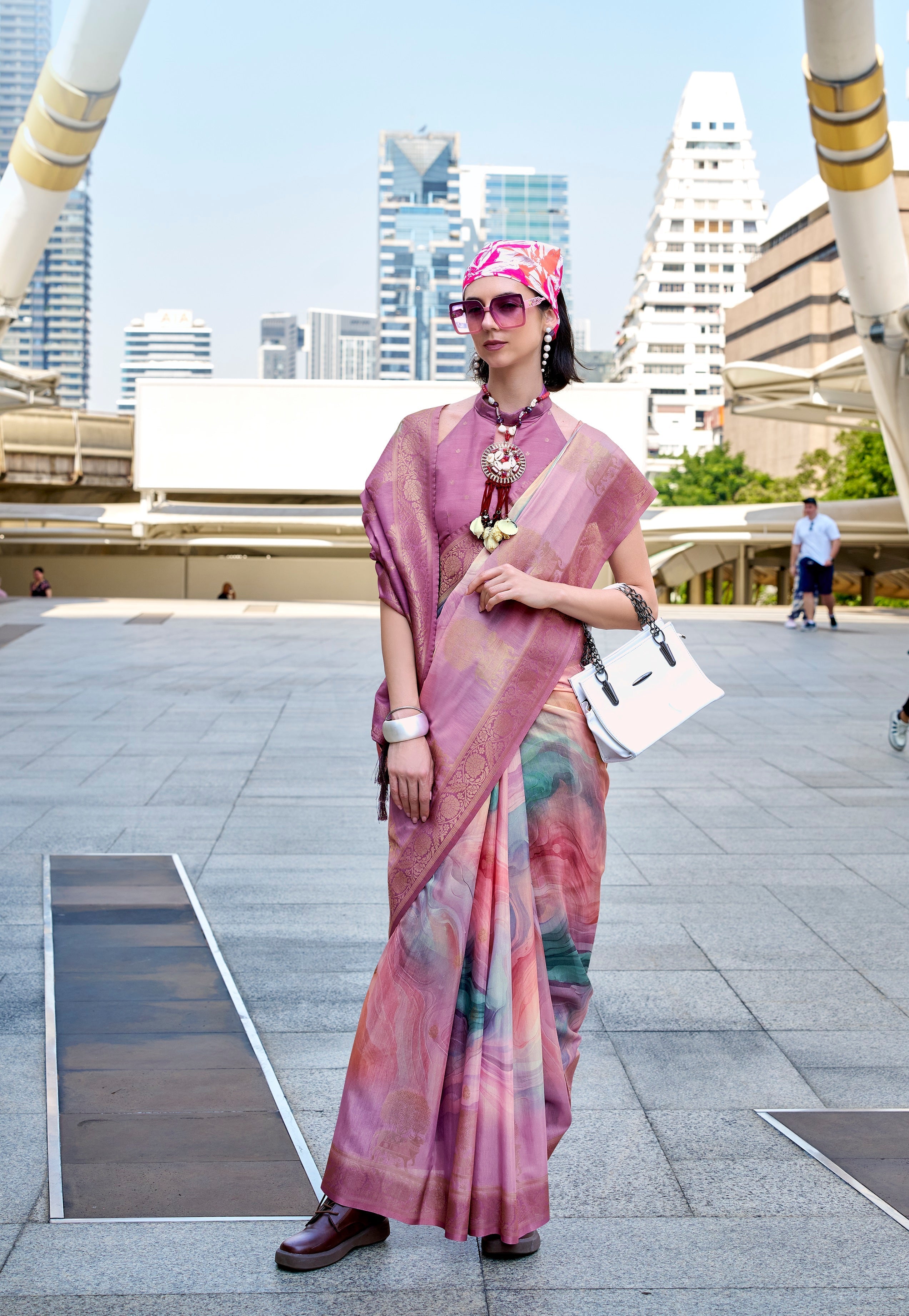 Pink Pure Handloom Mashoorm silk with Exclusive Print Saree - qivii