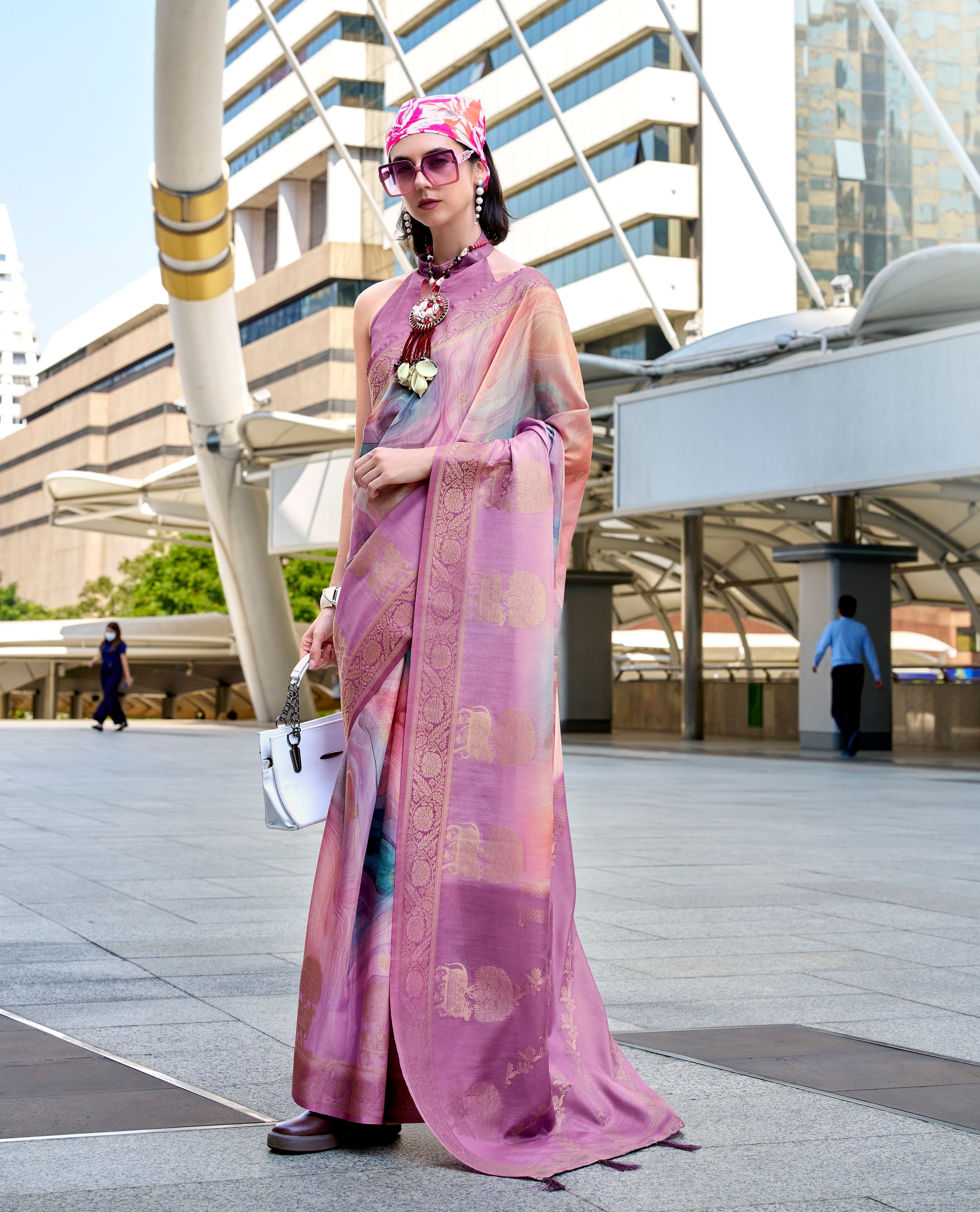 Pink Pure Handloom Mashoorm silk with Exclusive Print Saree - qivii