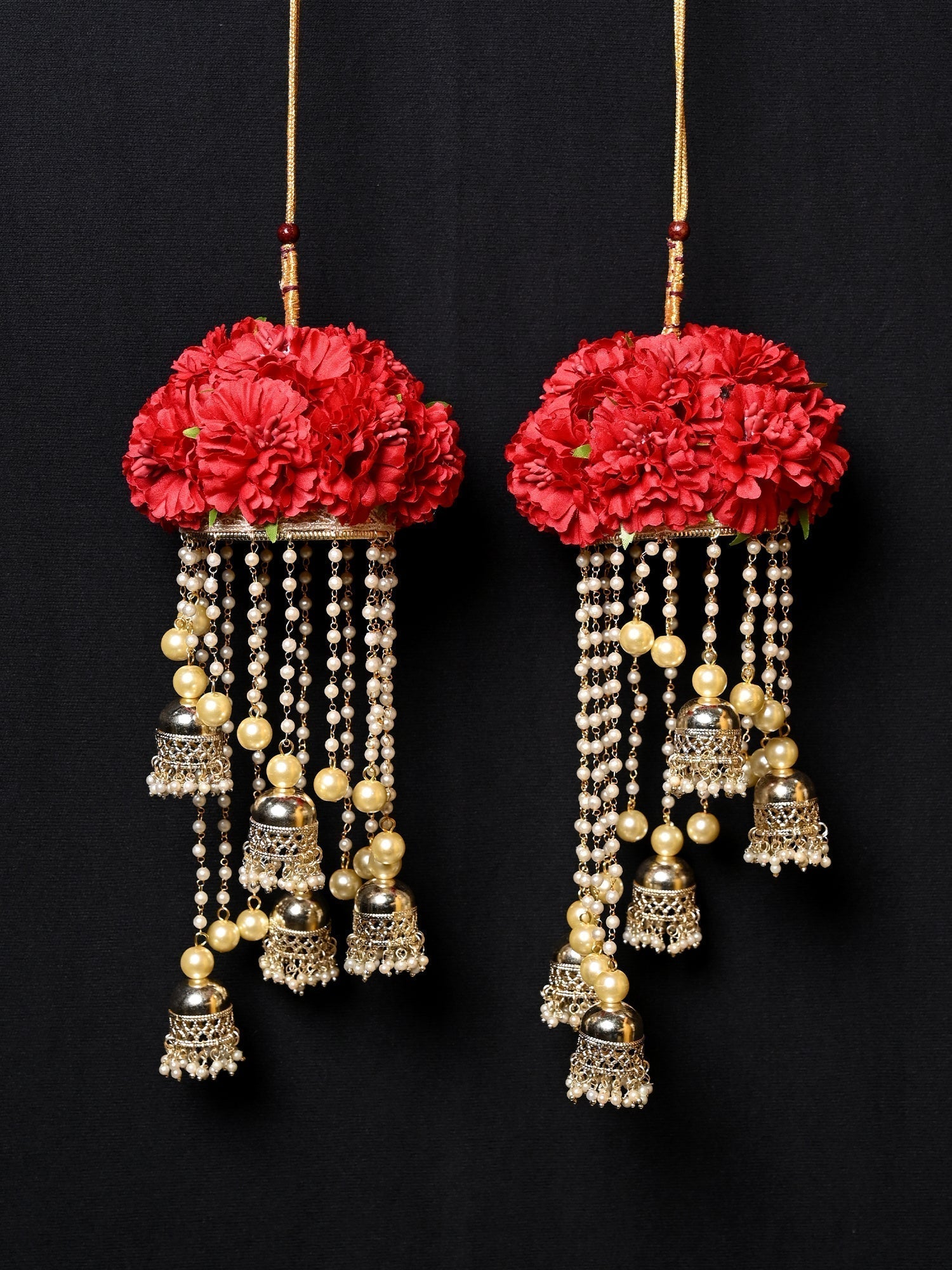 Shreya Red Floral With Pearl Hanging Kalire - qivii