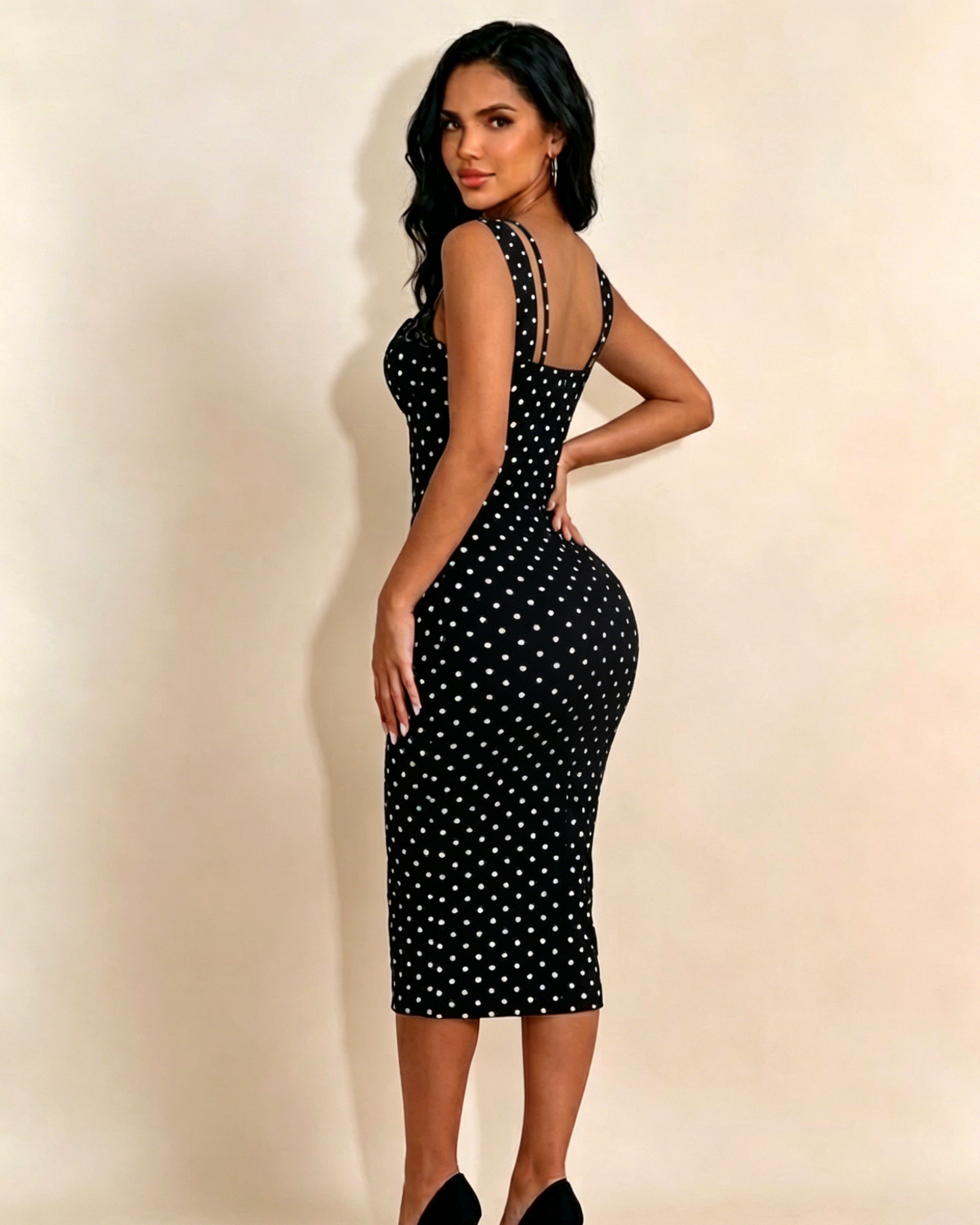 Women's Sexy Slim-Fit Stretchy Classic Polka Dot Hourglass Maxi Dress (Upgraded fabric) - By Qivii