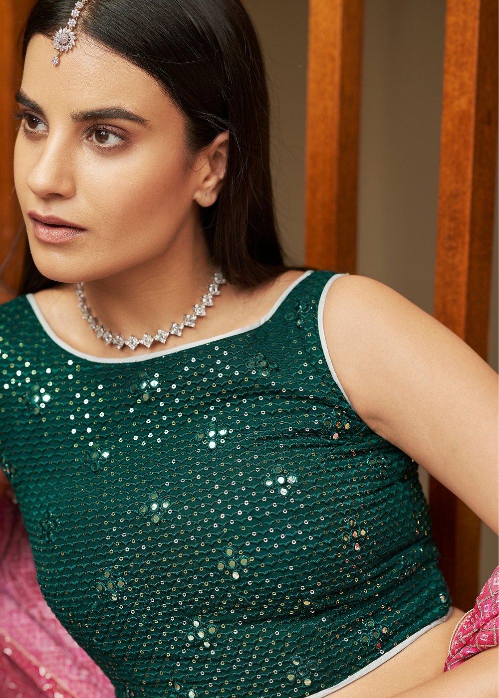 Silver Grey Organza Lehenga with Sequins, Gota, Mirror & Resham work | Ready To Wear - qivii