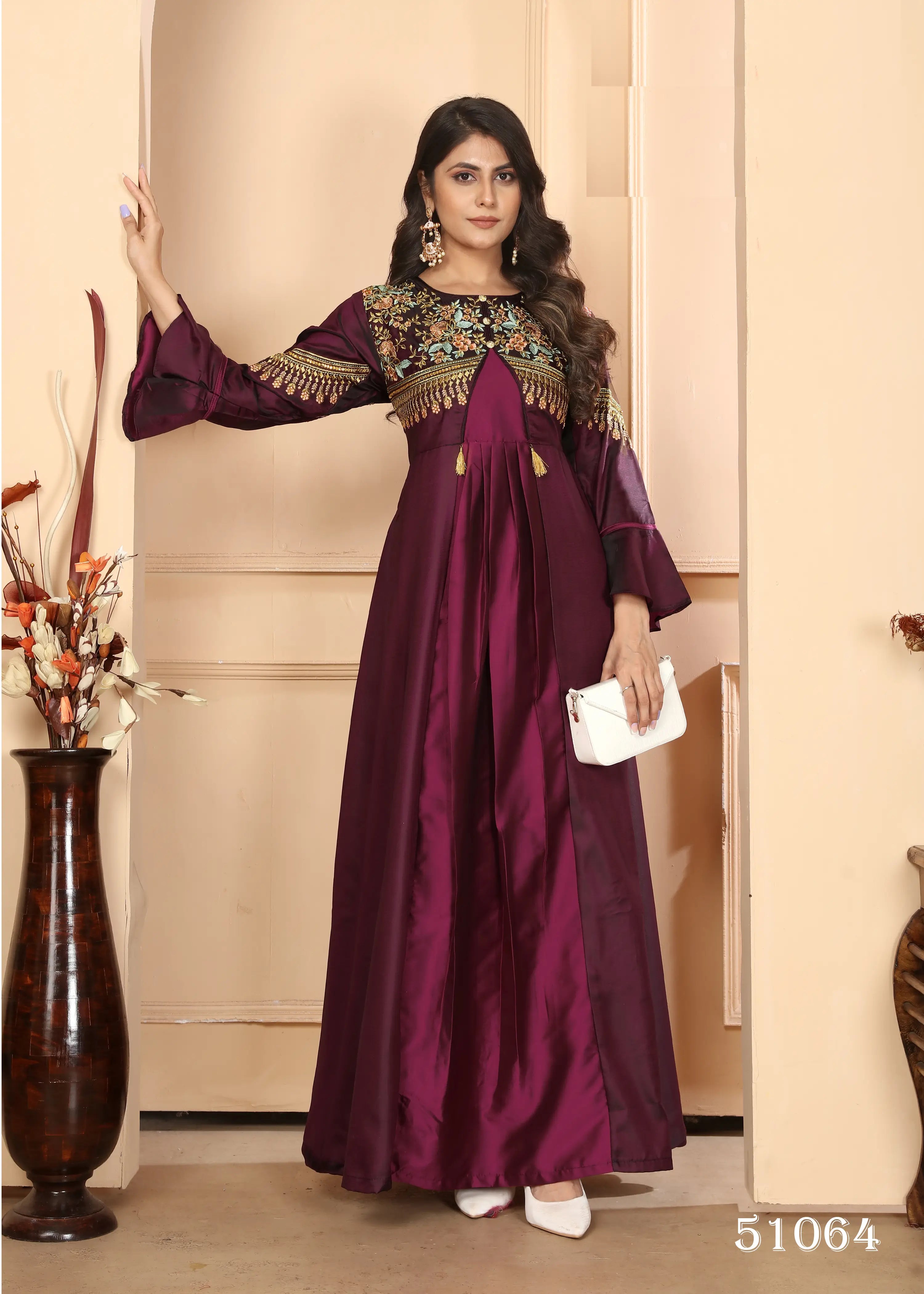 Dark Purple Gown With Heavy Embroidery Work - qivii