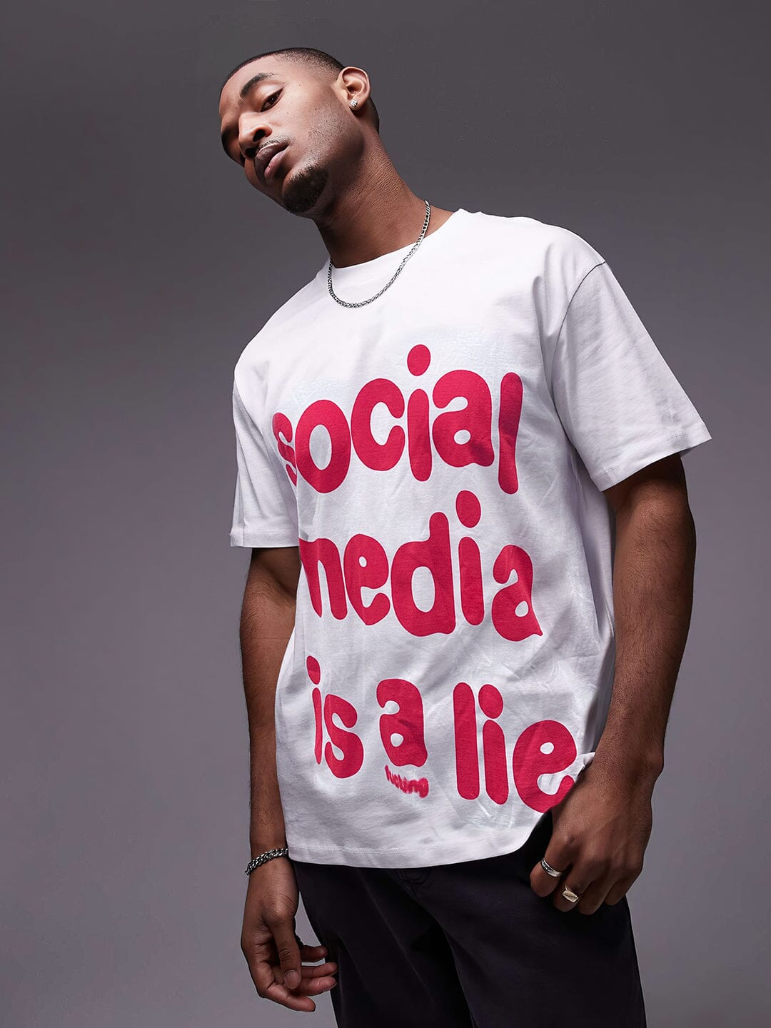 White Social Media Oversized Tshirt