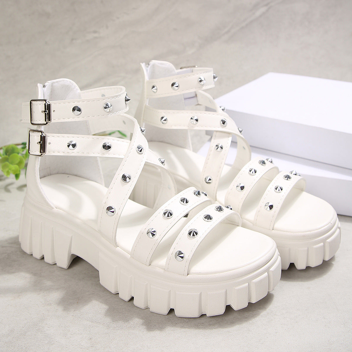 Women’s Rivara Studded Platform Wedge Sandals – Adjustable Ankle Strap Casual Summer Shoes (US 4–10.5)